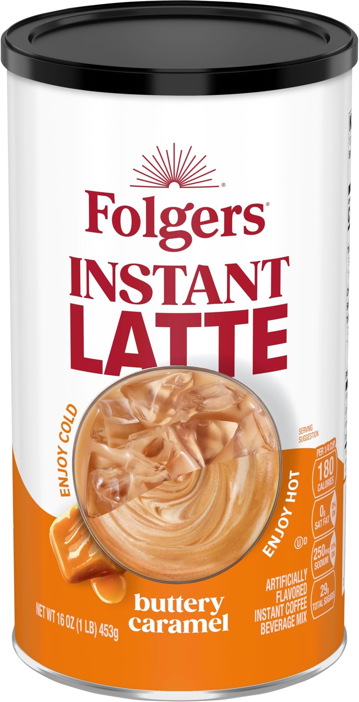 Folgers Buttery Caramel Flavored Instant Latte, 16 Ounce