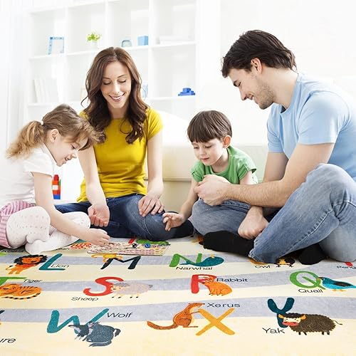 Miniatura 6 de Ashler - Alfombra infantil con alfabeto y animales para sala de juegos, 5.7 x 4.3 pies, alfombra de juego educativa para niños pequeños, alfombra de