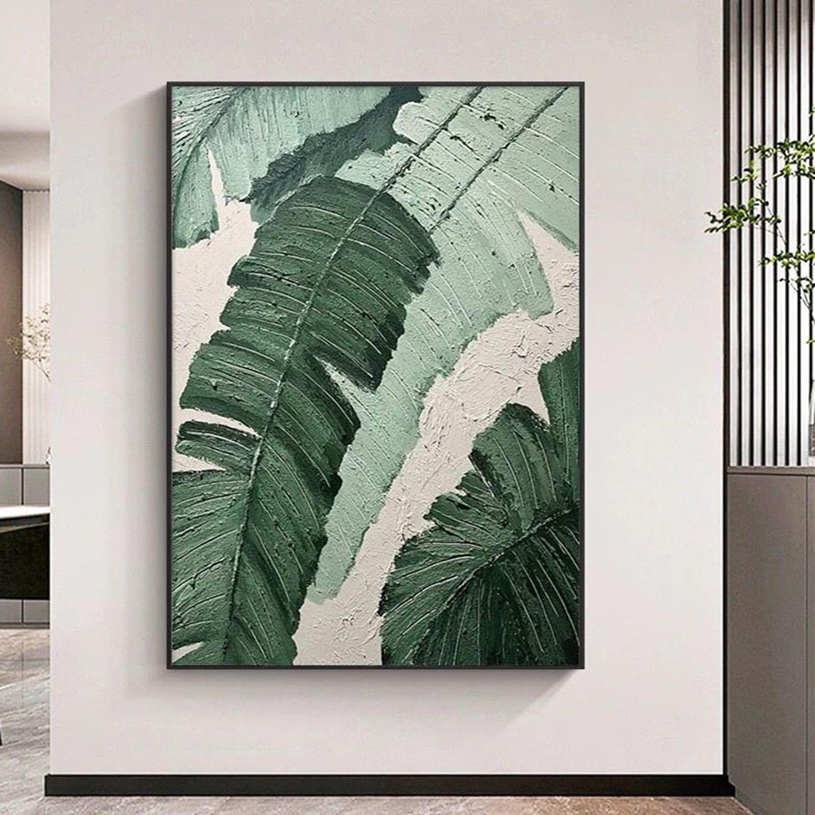 Tableau à l'huile plantes vertes peinture sur toile moderne avec cadre 70x90