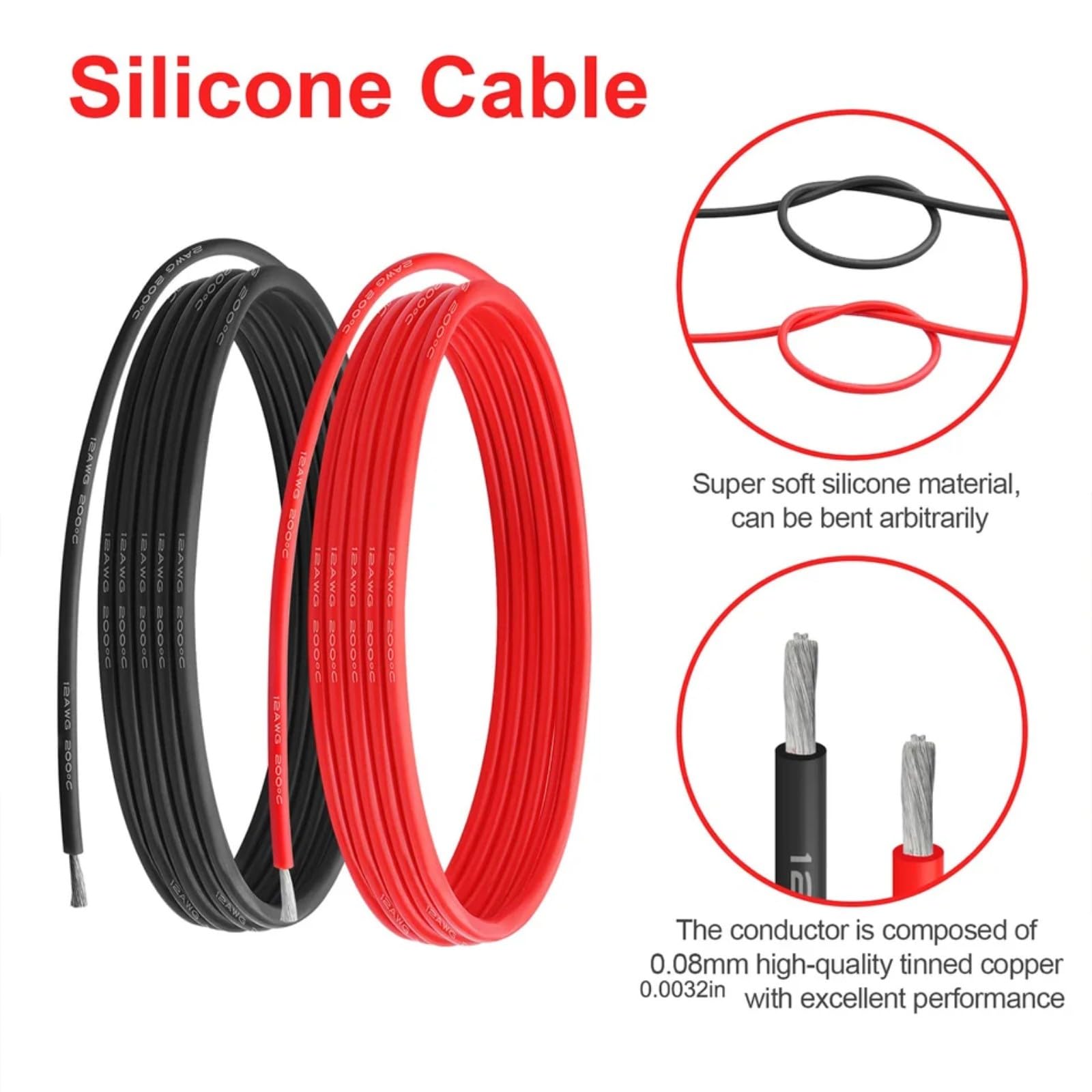 Black Red Silicone Wire 8 10 12 14 16 18 20 22 24 26 28 30 AWG Flexible Cable 5m/10m/20m