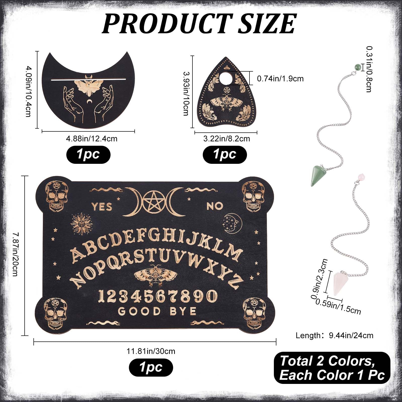CREATCABIN Tavola Degli Spiriti Legno Tavola A Pendolo Tavole Ouija Parlanti Legno Planchette Kit Divinazione Rabdomanzia Caccia Spirito Gioco Decorazione per Wicca 11.8 x 8.3 pollice-Sole Luna