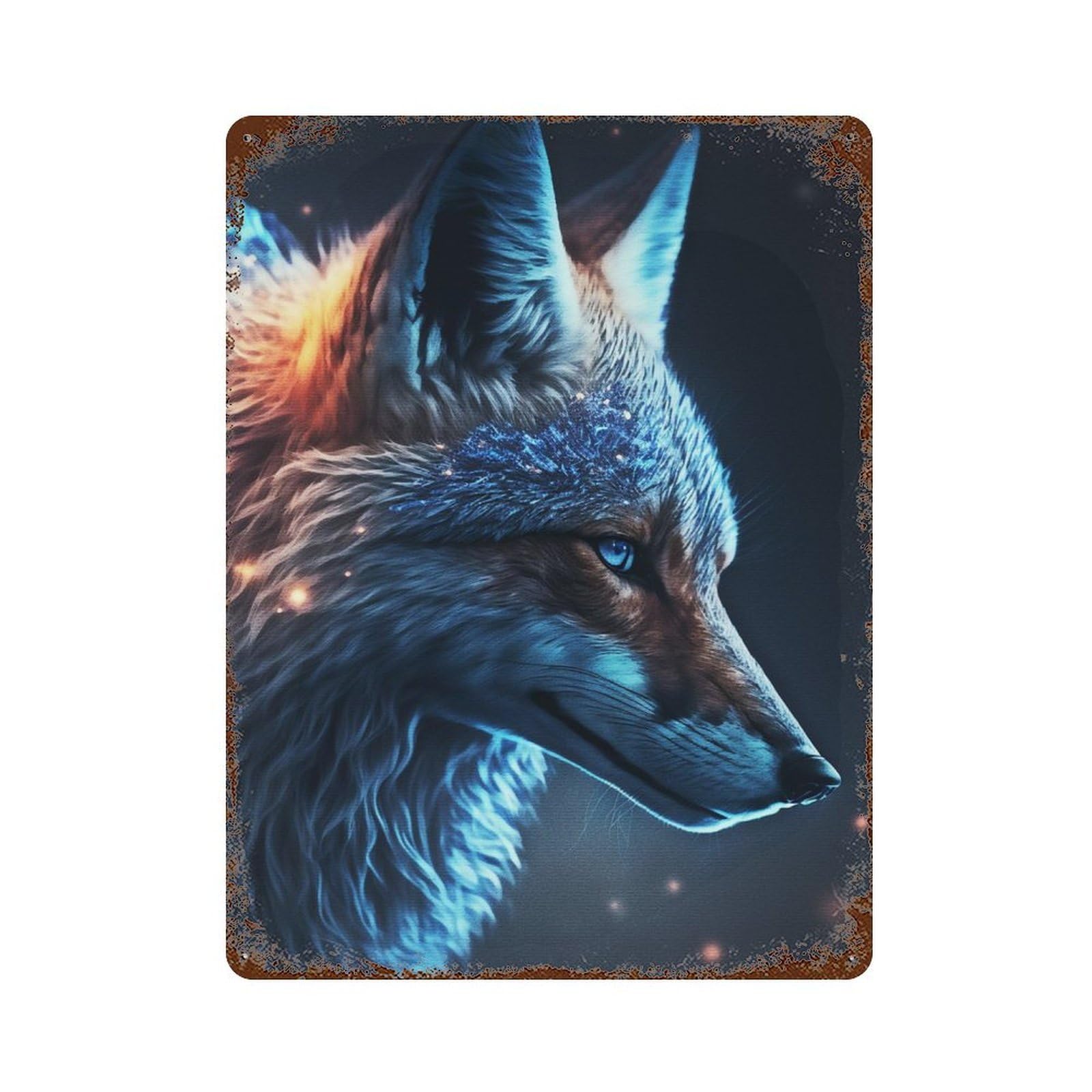 Rust Effect Paint Fox Aged Metal Wall Plaque 15.7"x11.8", Farmhouse Wall Decor for Office, Studio And Wall Decor