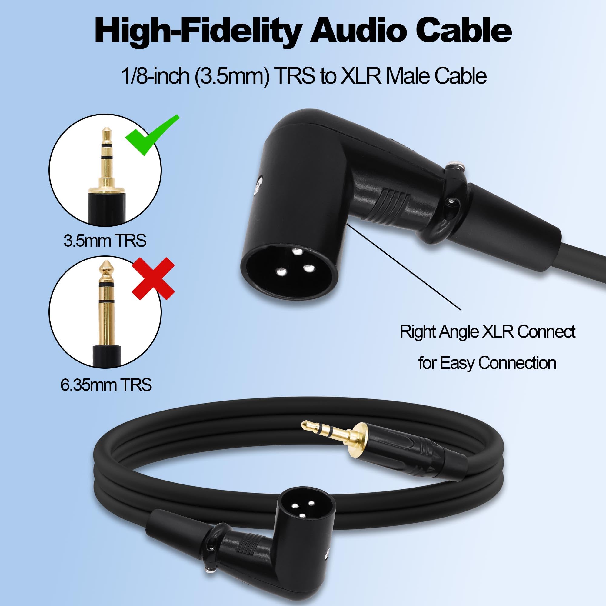 YARCHONN 3.5mm TRS to XLR Balanced Cable Right Angle XLR Male to 1/8 Quarter inch TRS Male Audio Cable Adapter HiFi Stereo Speaker Cord for Smartphone Laptop Mixer Speaker - Image 3