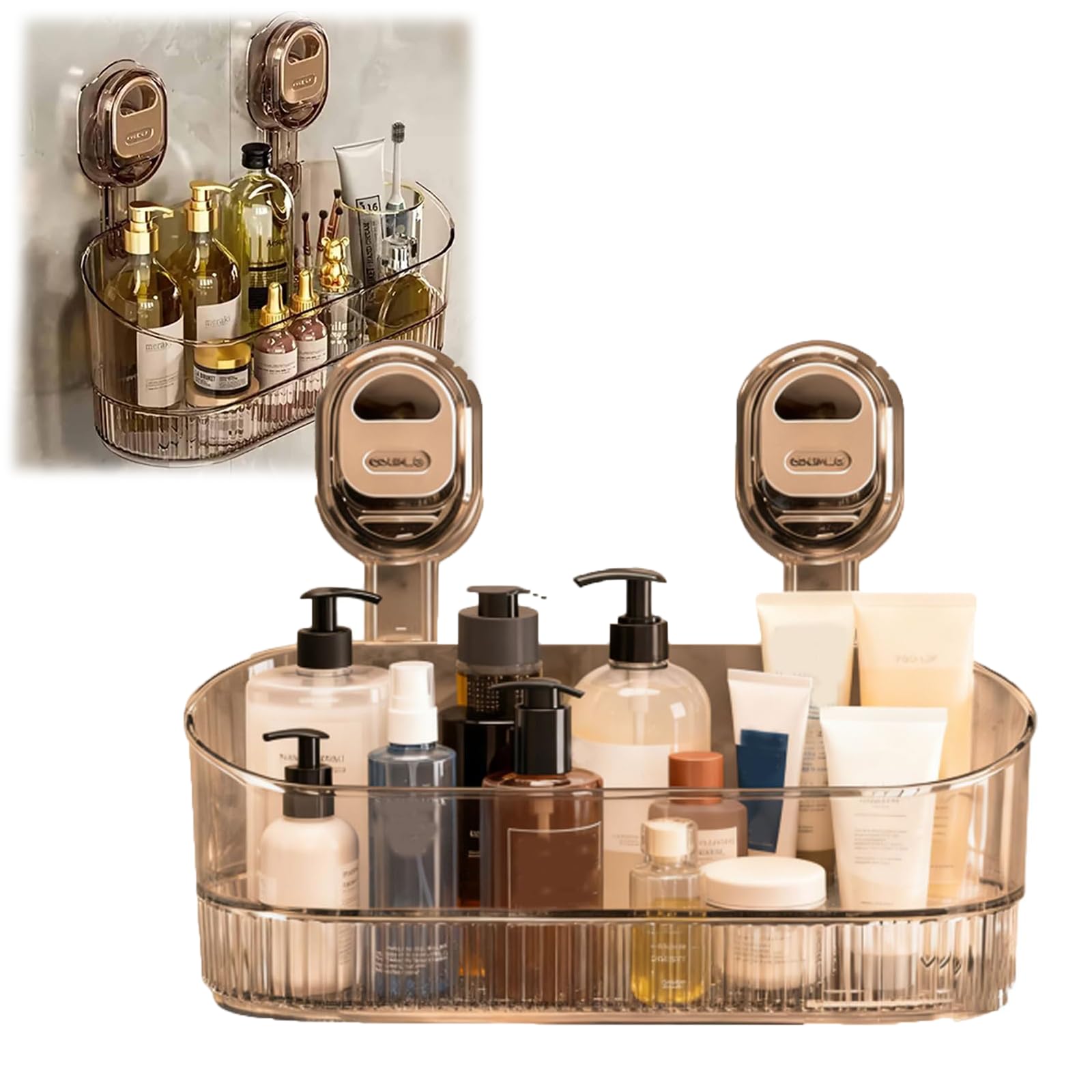 BOUSEPO No-Drill Bathroom Suction Storage Box Suction Cup Shower Caddy Large Capacity Strong Load-Bearing Glacier Pattern Organizers and