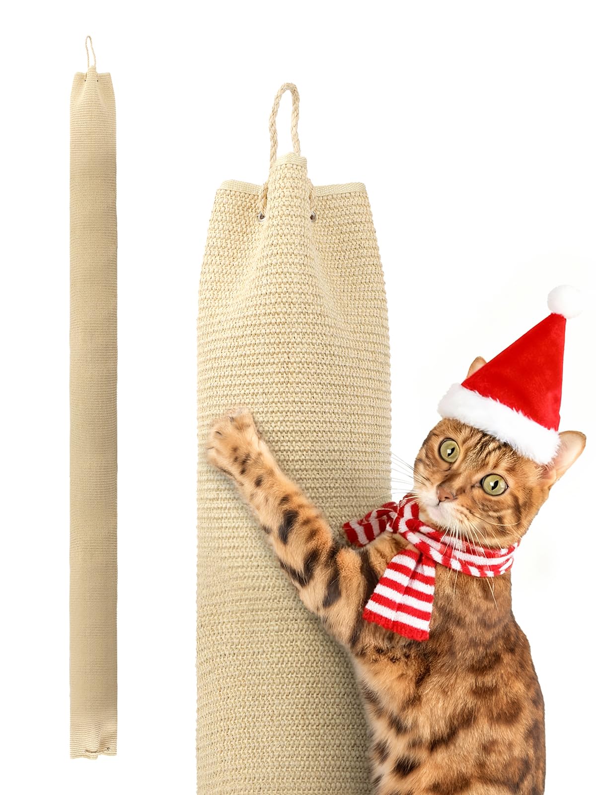 BSWAY Klettersack für Katzen 16x16x240cm Katze Kletterseil, Sisal Sack Klettersack Climber für Katzen mit Haken und Füllpolster