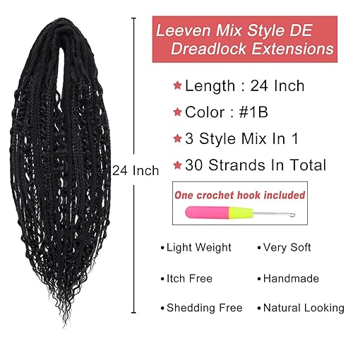 Miniatura 204 de Leeven Extensiones de rastas grises de 40 hebras, de 18 pulgadas, hechas a mano, suaves, de 0.2 in de ancho, extensiones de cabello sintético