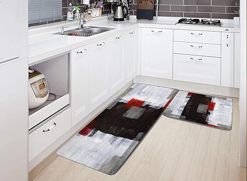 Vista 249 de TOMWISH - Tapetes de cocina para piso, color turquesa, gris, abstracto, pintura artística, 17 x 48 + 17 x 24 pulgadas, juego de alfombras de cocina