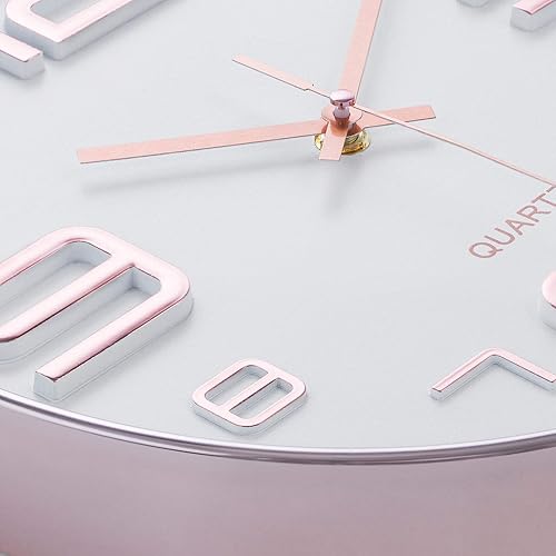 Miniatura 19 de Bernhard Products Reloj de pared plateado de 12 pulgadas, silencioso, sin tictac, de cuarzo, funciona con pilas, redondo, blanco, decorativo, diseño