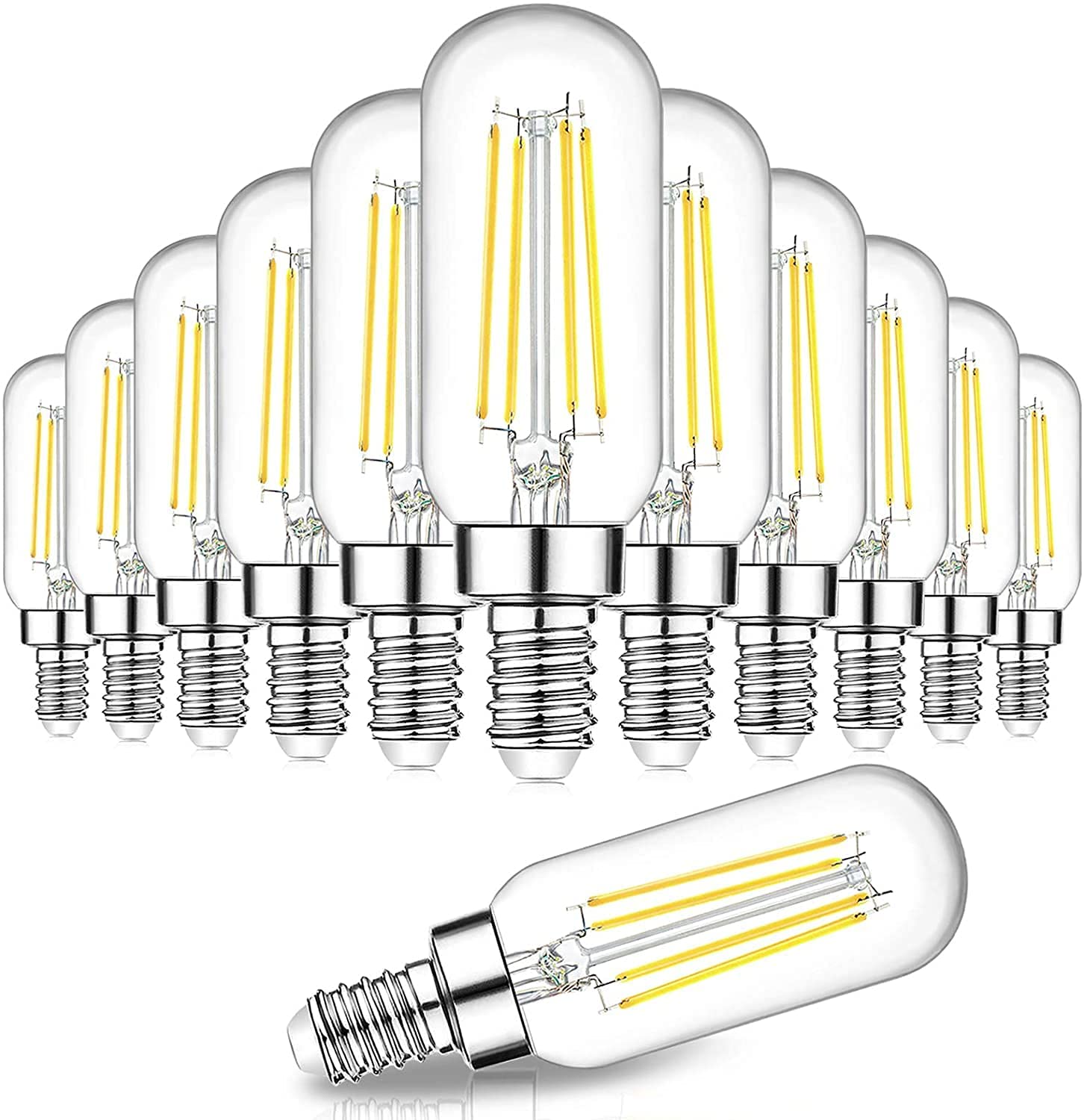 Dimmable E12 Candelabra LED Bulbs 60W Equivalent 6W 600lm, T6 Edison Light Bulbs, 5000K Daylight White, Clear Filament Chandelier LED Light Bulbs, Small Vintage Bulbs for Ceiling Light Fan, 12-Pack