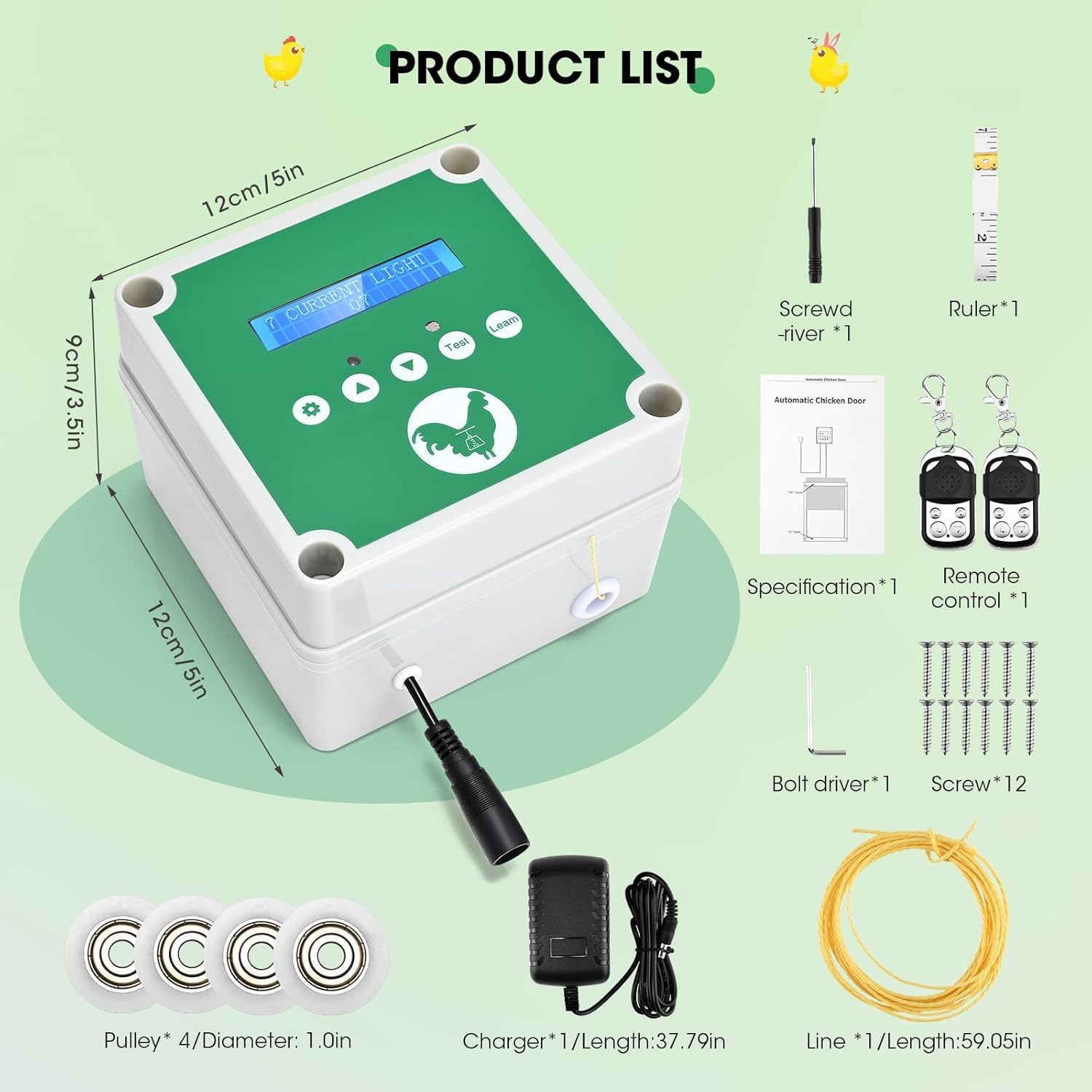 Casetta automatica pollaio, sportello elettrico per pollo, apriporta pollaio con timer e 2 telecomandi, casetta elettrica per proteggere i polli verde (non contiene porta)