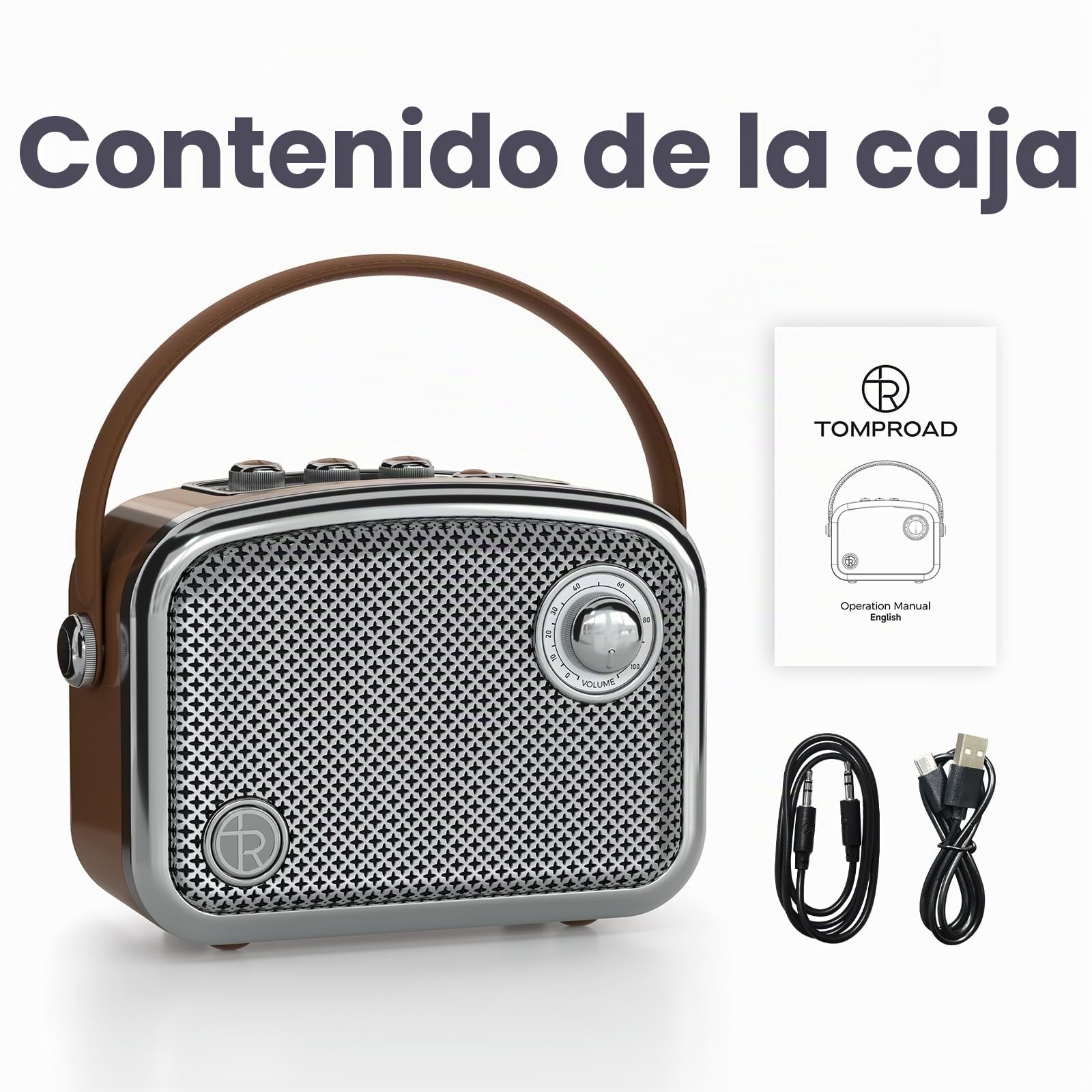 TOMPROAD Altavoz Bluetooth portátil Estilo Vintage, marrón, diseño Retro con Rejilla de Malla metálica, Forma Cuadrada compacta (Marrón)