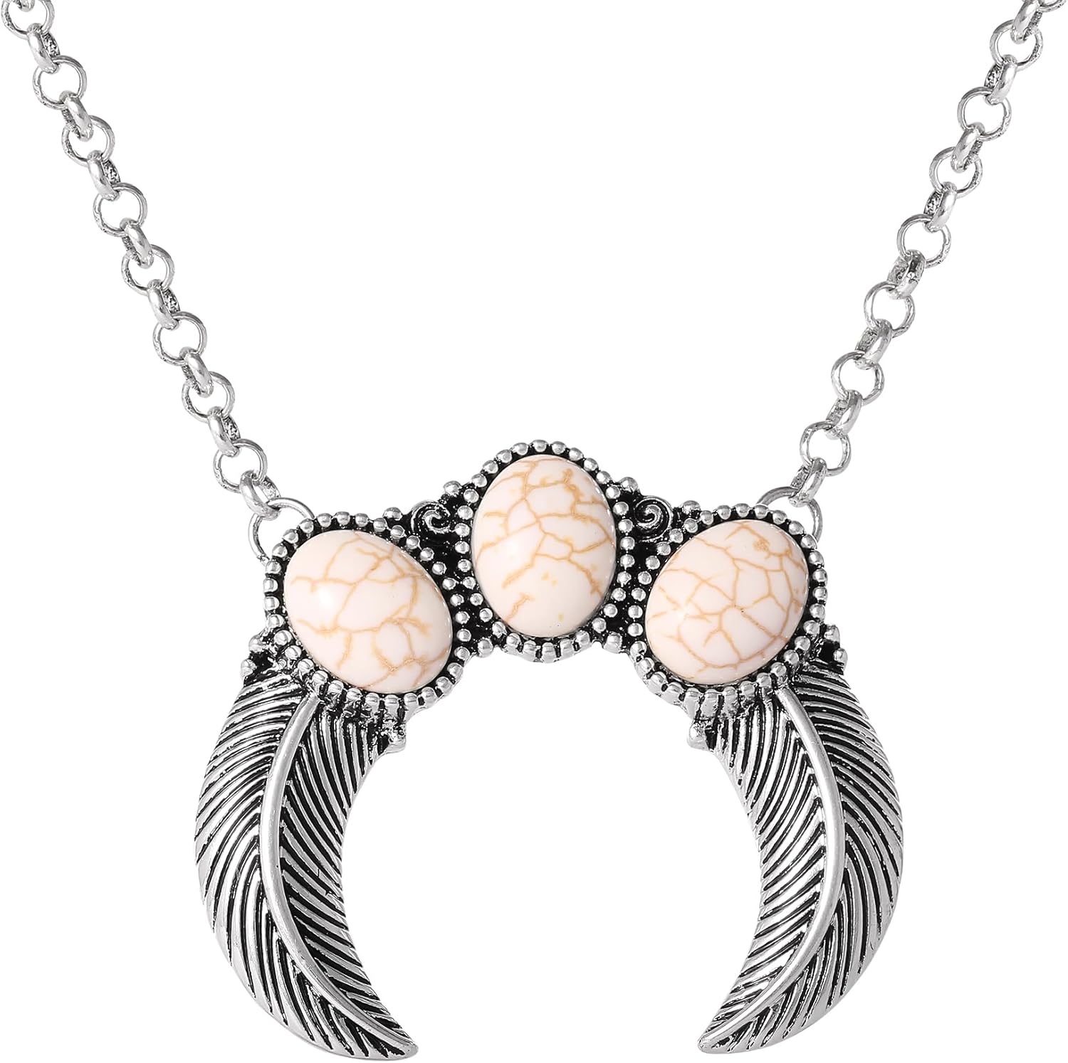 Jessica Simpson Oxidized Silver-Tone Necklace for Women 18.5"+3", Crescent Pendant Necklace with White Turquoise Stones