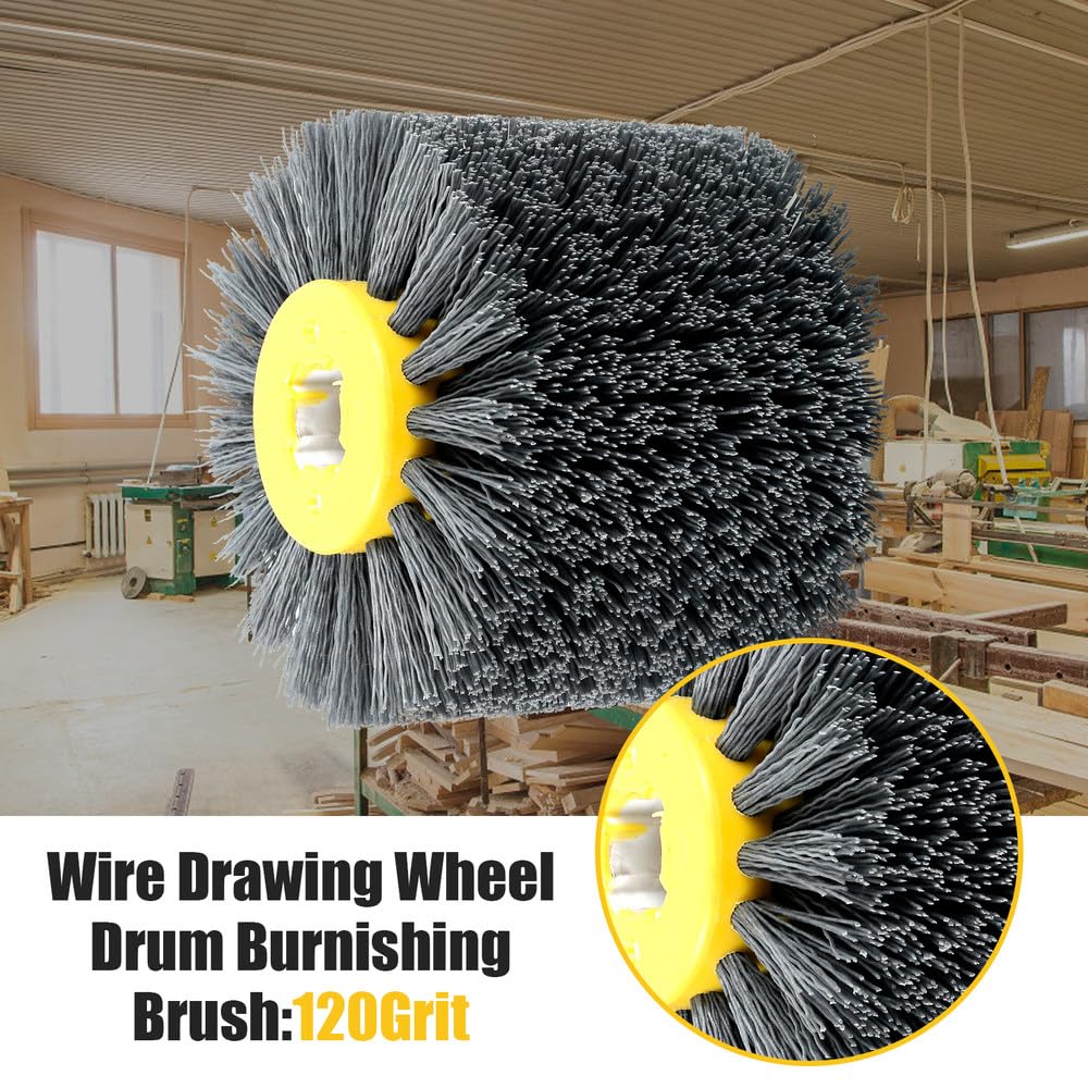 1/2Pcs 80/120/320Grit Abrasive Wire Drawing Wheel Nylon Wire Drum Burnishing Brush Wear-Resistant Wheel Surface Sanding for Wood,Black 1pc,120