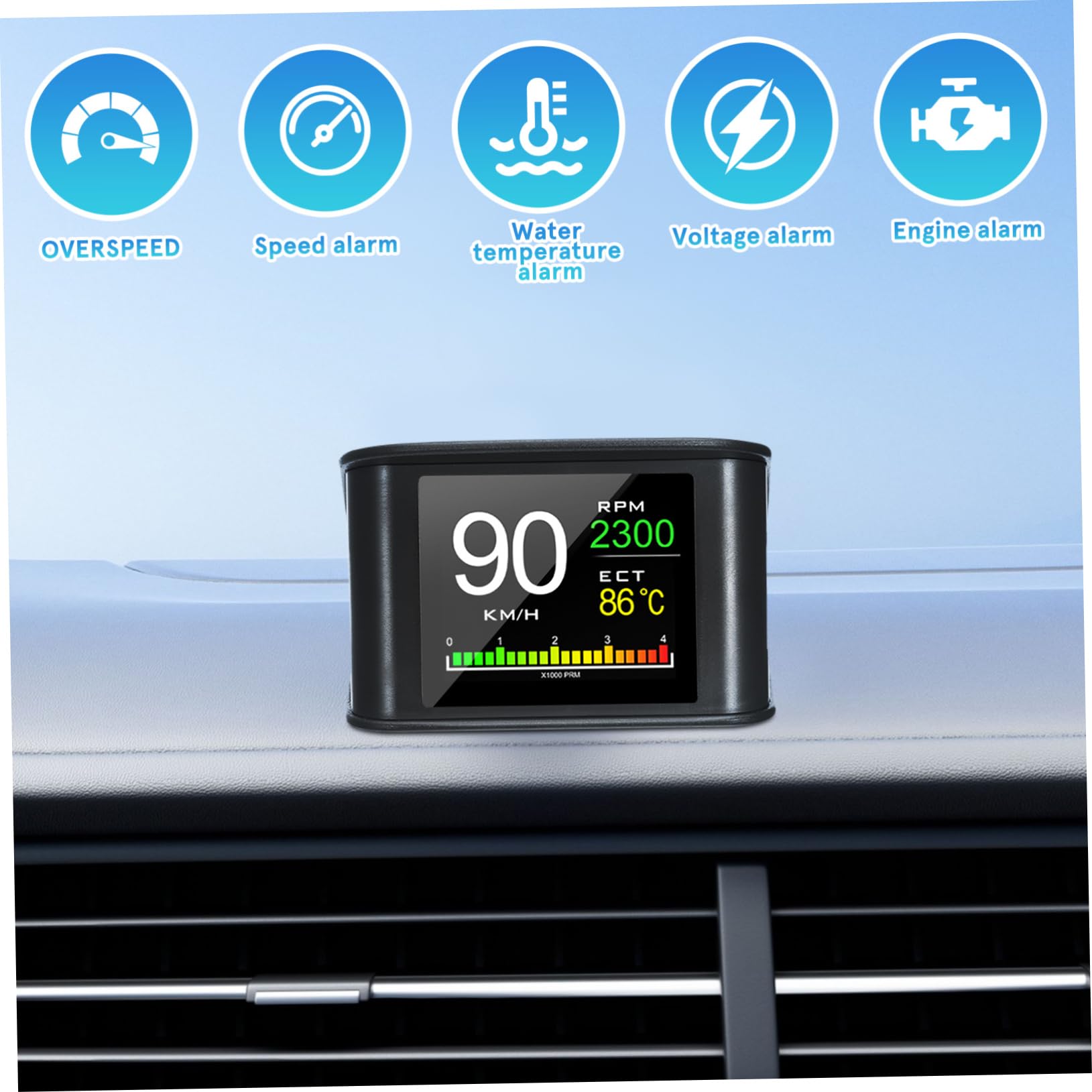 Uonlytech Display Hud Portatile per Auto con Tachimetro Digitale e Navigazione, Schermo Lcd Abs e Pc, per Viaggi e Guida a Lunga Distanza