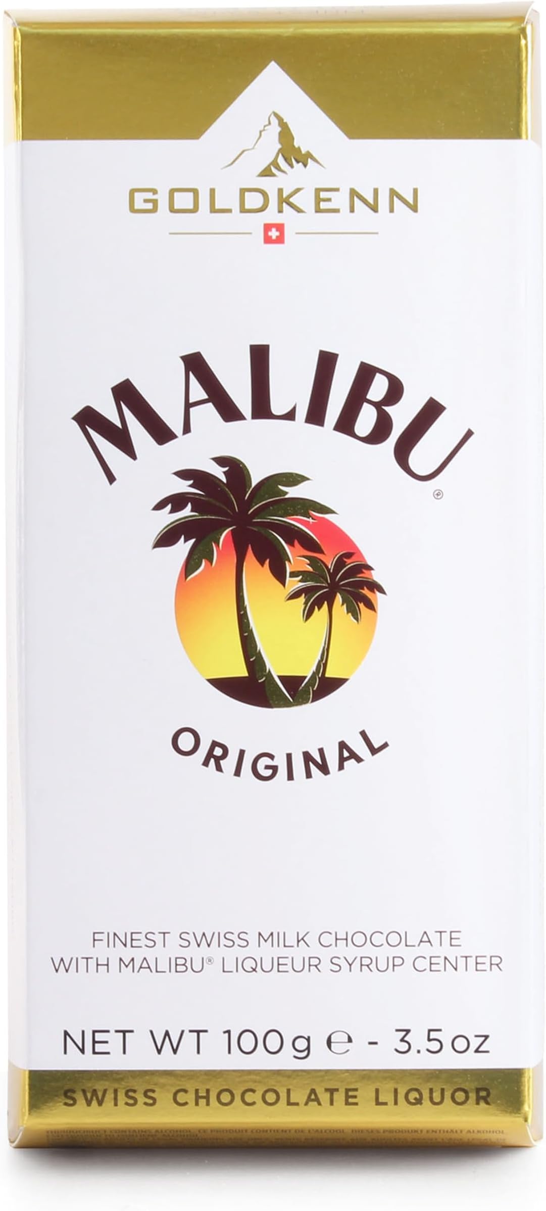 Malibu Liquer Chocolate Bar - 100g | Luxurious Taste | Crafted With the Finest Swiss Milk Chocolate | Filled with a Decadent Malibu Liqueur Syrup Centre | Sophisticated Treat for Adults