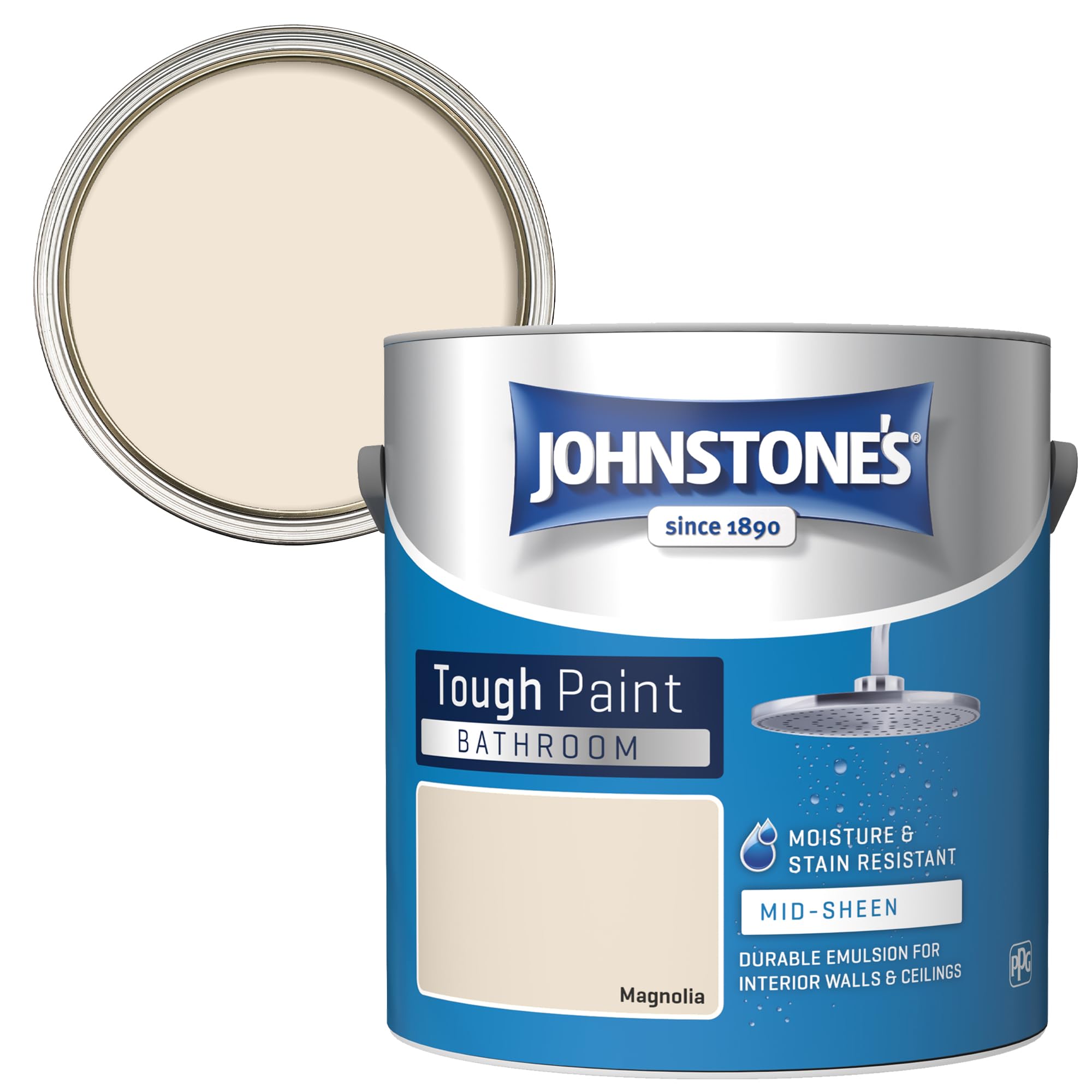 Johnstones Bathroom Mid Sheen Wall Ceiling Emulsion Paint 2.5L Magnolia 5010426808017
