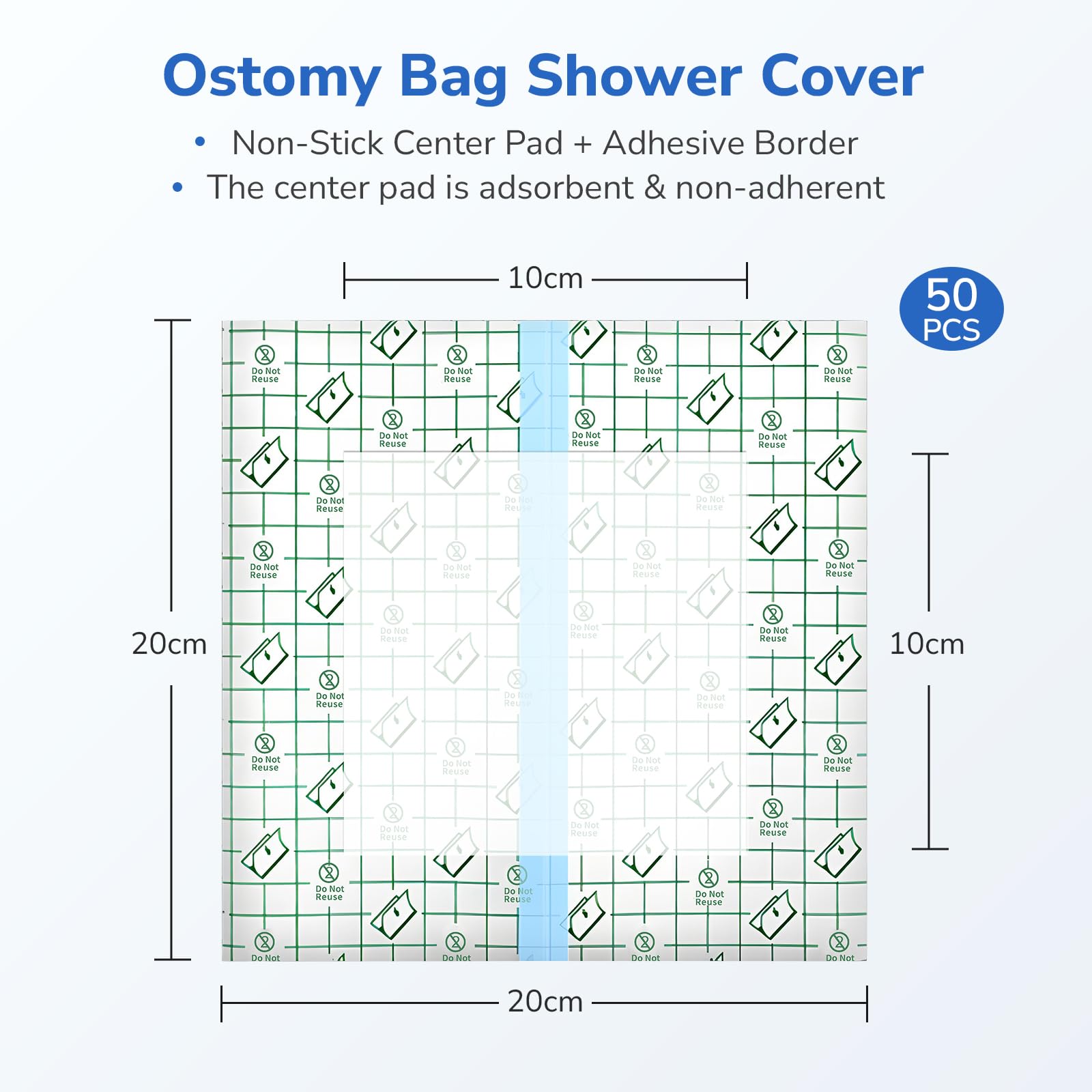 50 Piezas Funda de ducha impermeable para bolsa de colostomía 20 x 20 cm, cubierta de ducha para catéter de diálisis, vendajes adhesivo elástico transparente, protección de heridas