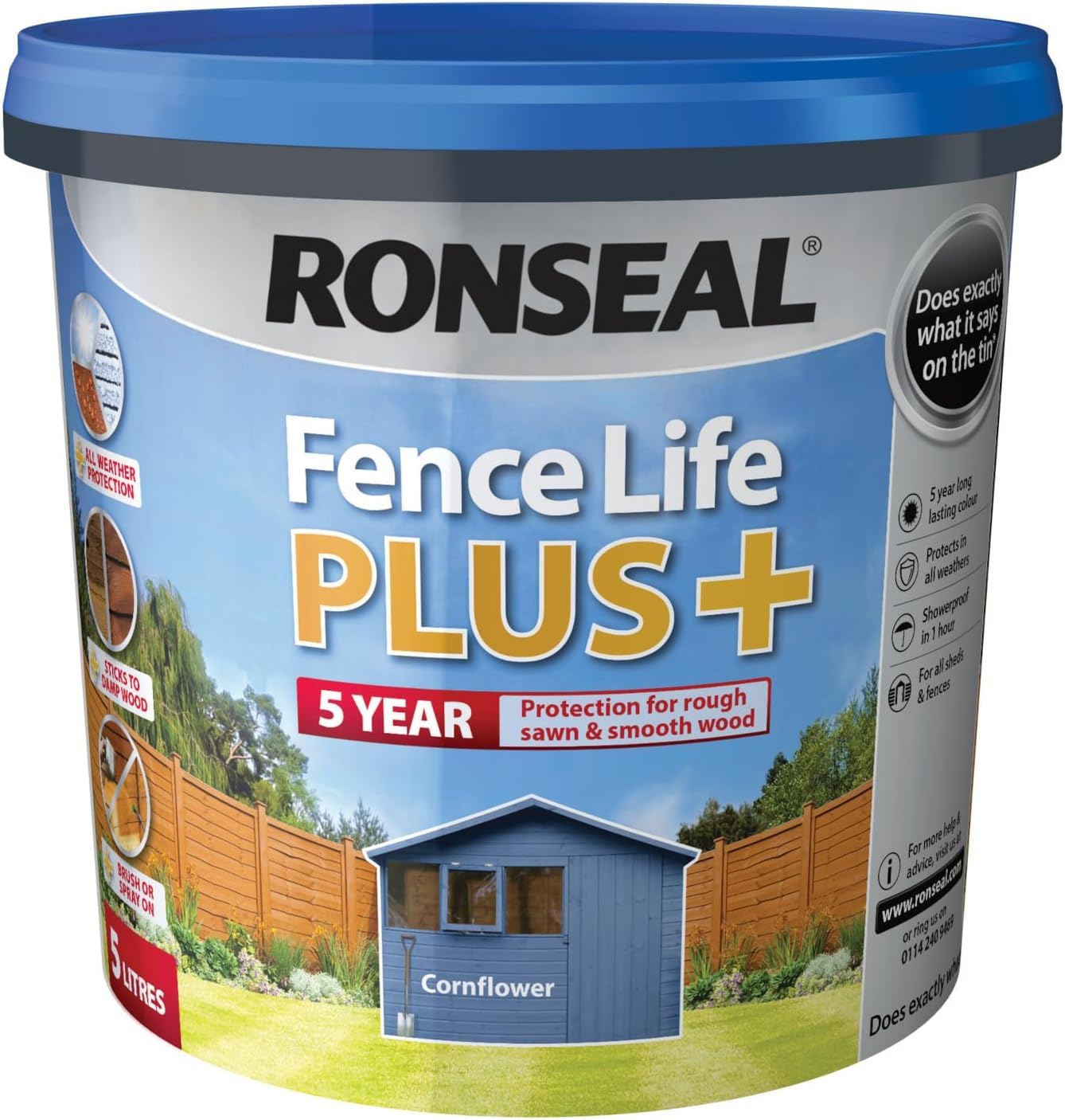 5L, Cornflower, Plus Wood Treatment, Weatherproof & Protective Wood Preserver for Indoor & Outdoor Use