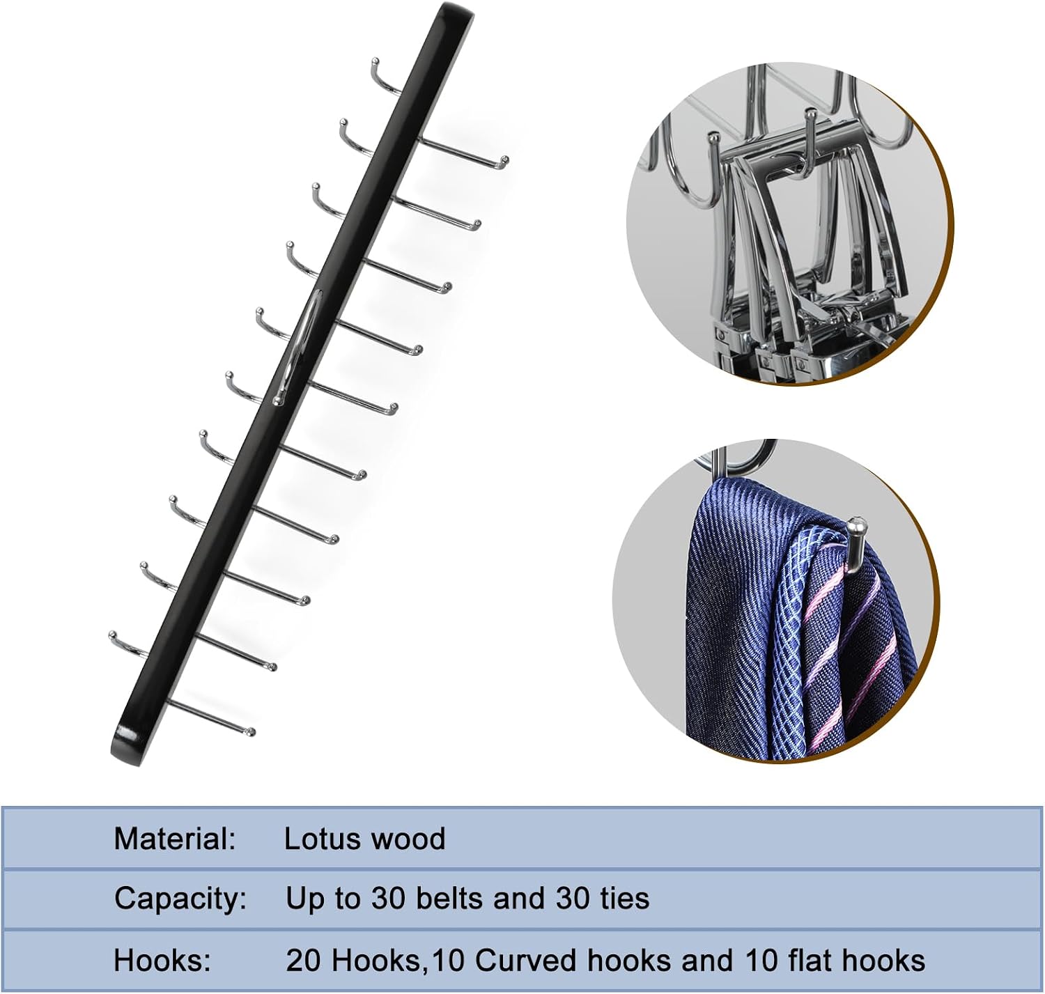 TOPIA HANGER 40 Hooks Belt Tie Hanger Space Saving for Closet, 2 IN 1 Belt Ties Racks Max 60 Belts with 60 Ties Capacity, Curved with Flat Hooks for Belts,Ties,Bras,Closet Organizers and Storage CT70B image 4