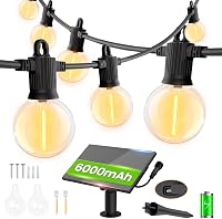 ZOTOYI Napelemes LED Fényfüzér 30m - 50+2 G40 Izzóval, IP65 Vízálló, 4 Világítási Móddal, Kert, Terasz, Esküvő Dekorációhoz, Meleg Fehér 1