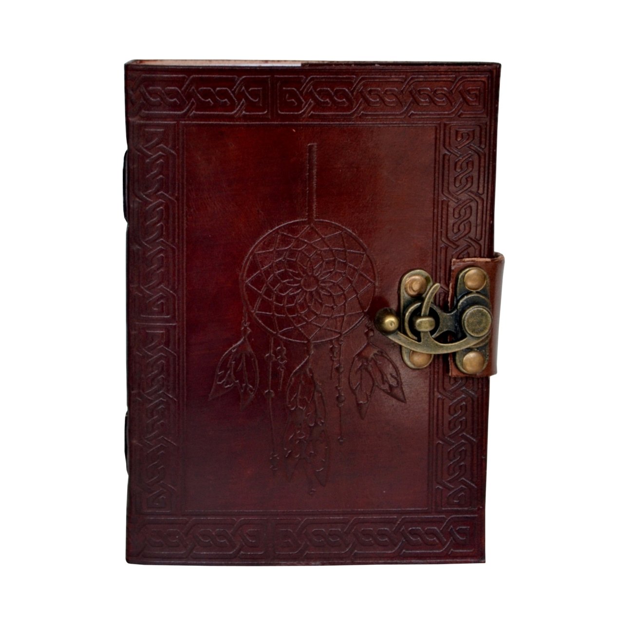 Handmade Vintage Book of Shadows Journal Blank grimoire Notebook for Work Genuine Brown Leather Journal Vintage Embossed Celtic Dream Catcher Unlined Sketchbook 7x5 Inch