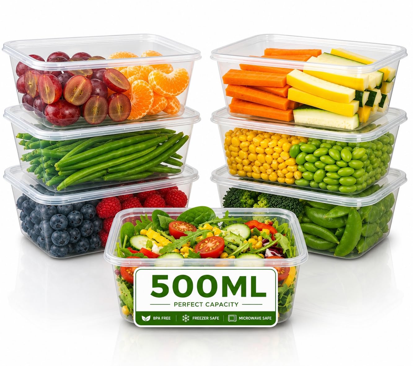 GCM Plastic Microwave & Freezer Safe Food Containers with Lids - BPA-Free, Reusable, Takeaway Meal Prep Container - Catering Grade Food Storage Boxes for Home and Business (500ML, 25 Pack)