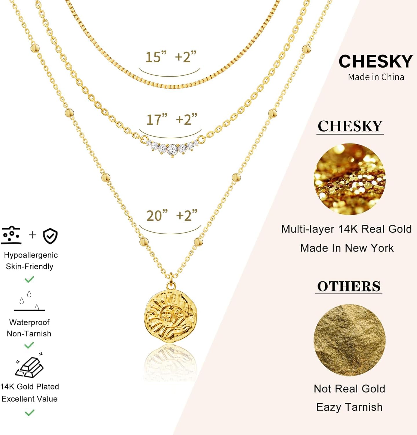 CHESKY Layered Gold Necklaces for Women Trendy, Dainty 14K Gold Plated CZ Pendant Necklace Stackble Necklace Gold Jewelry Set for Women Gifts - Image 5