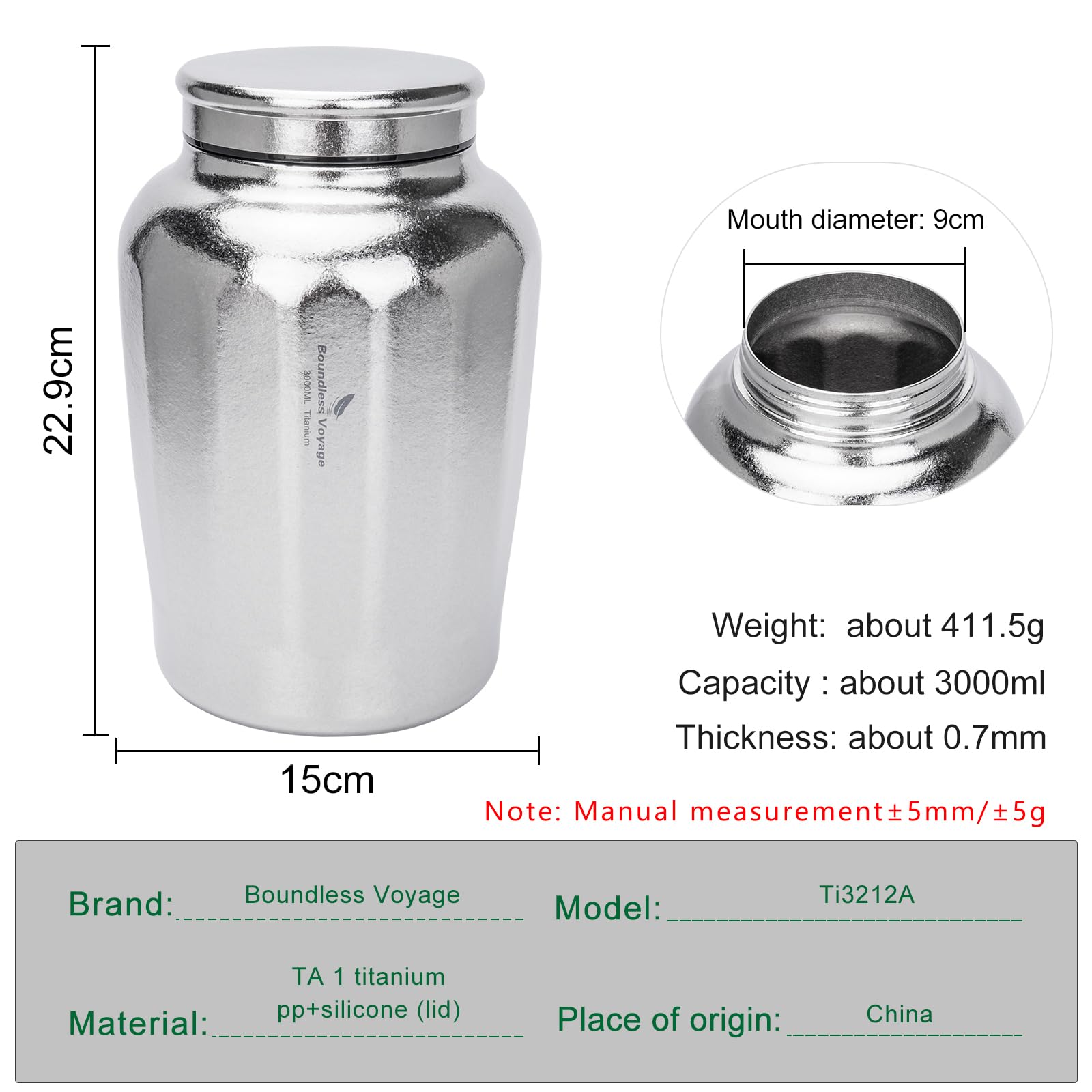 iBasingo Reiner Titan Vorratsbehälter 3L Großvolumen Teedose Ti3212A | mit Schraubdeckel, Leichter Luftdichter Behälter für Loser Tee, Kaffeebohnen, Trockenlebensmittel für Küche & Camping
