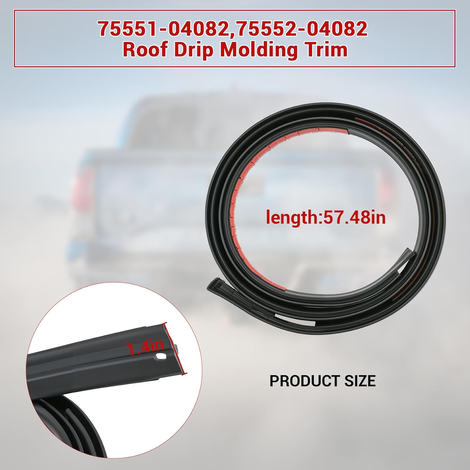 Roof Drip Molding Weatherstrip Compatible with Toyota Tacoma Roof Drip Molding Trim of Double CAB 2016-2023, 75552-04080 75551-04081 Weatherstrip Seal Kit Replace 75552-04081 75551-04080