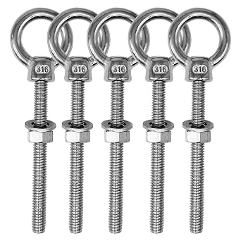 مسامير العين ، 5pack 1/4 "x 2-3 / 8" حلقة رفع الكتف للخدمة الشاقة مسامير ملولبة مع صواميل صواميل 316 الفولاذ المقاوم للصدأ حواف من الدرجة البحرية