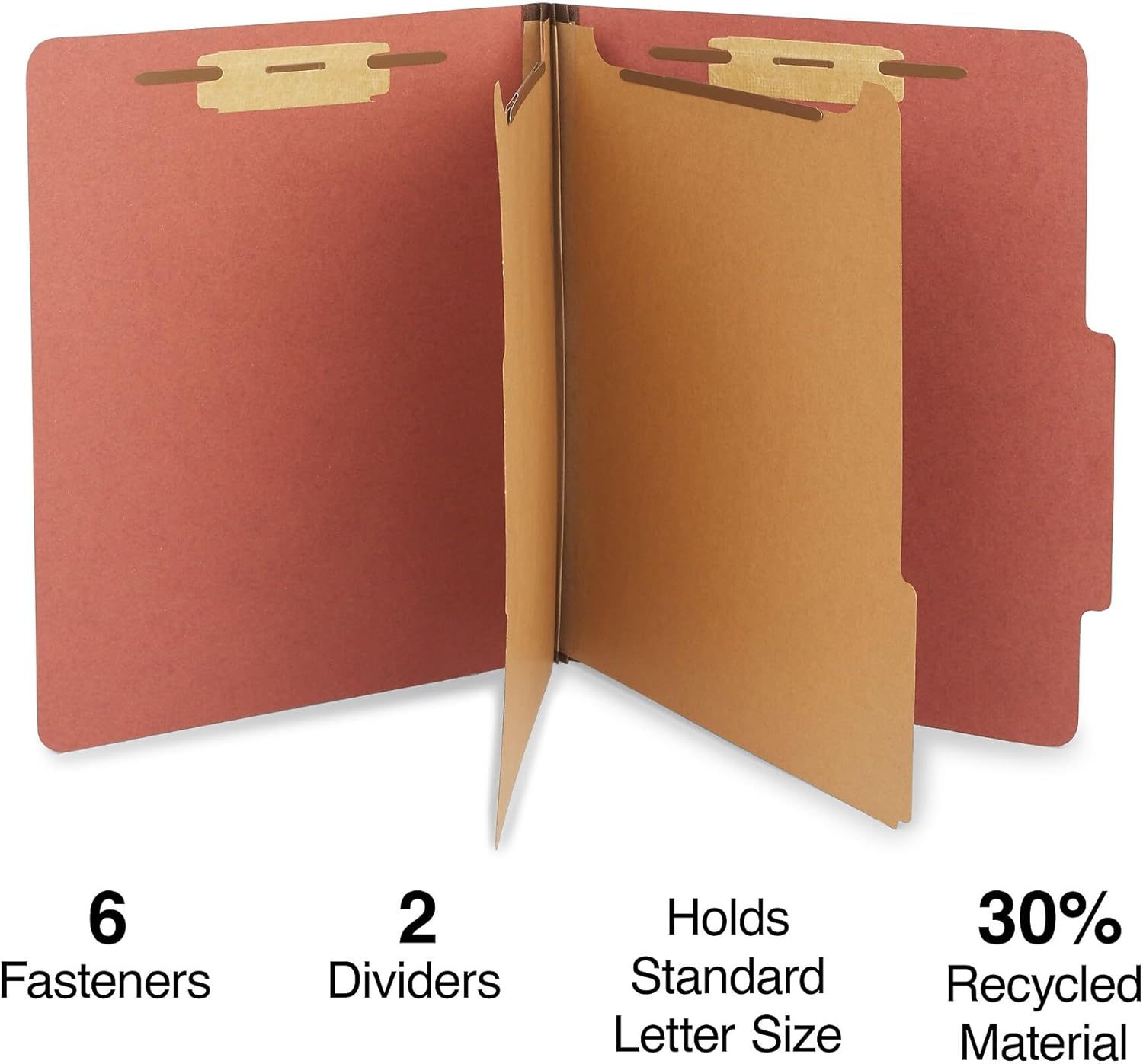 Staples Colored Pressboard Classification Folder, Letter Size, 2 Partitions, Red, Durable Construction, 20/Pack