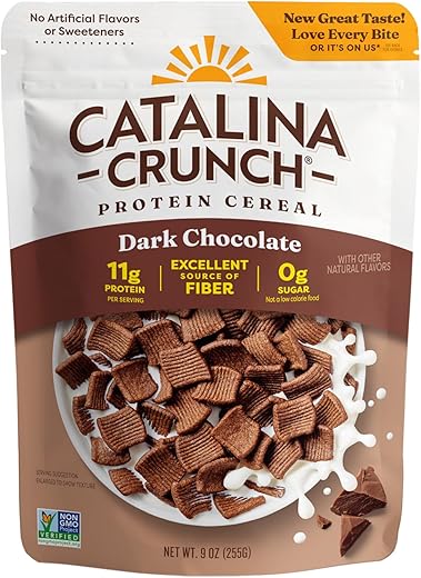 Catalina Crunch Protein Cereal - Sugar Free Breakfast Cereal with 11g of Protein - Gluten Free, Keto Friendly - Dark Chocolate - 9 oz. Bag (Pack of 1)