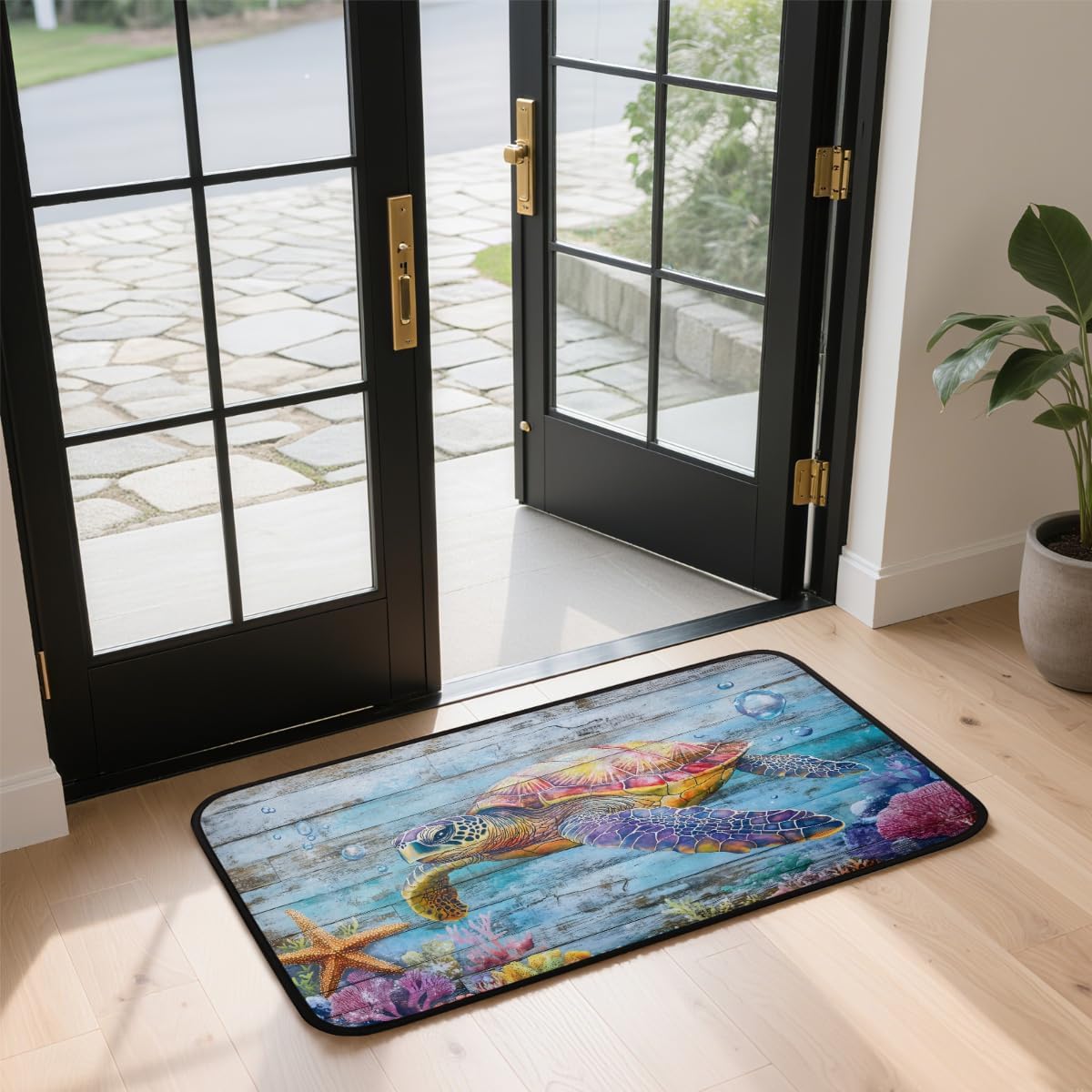 Kitchen Mats Turtles Summer Ocean Wood Kitchen Rugs 39 X 20 Non Slip Welcome Floor Mat Doormat Soft Standing Mats Absorbent Bath Rug Runner Washable Carpet for Sink Area Home Decor（TPR款）,C-01