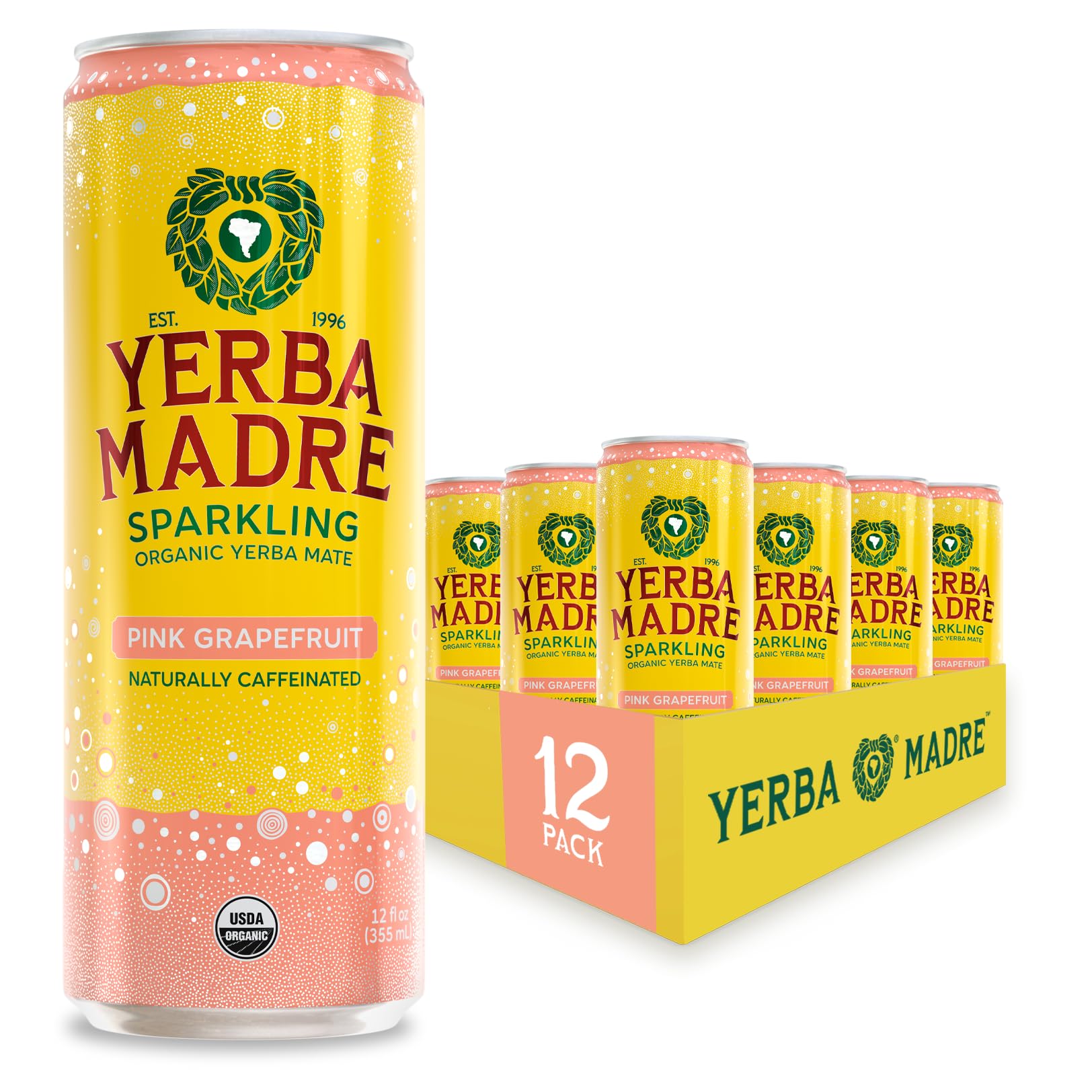 Amazon.com: Yerba Madre Organic Sparkling Yerba Mate, Pink Grapefruit,  115mg Natural Plant Based Caffeine, Smooth Energy & Focus, Carbonated, 12oz  Cans (Pack of 12) (Packaging May Vary) : Grocery & Gourmet Food