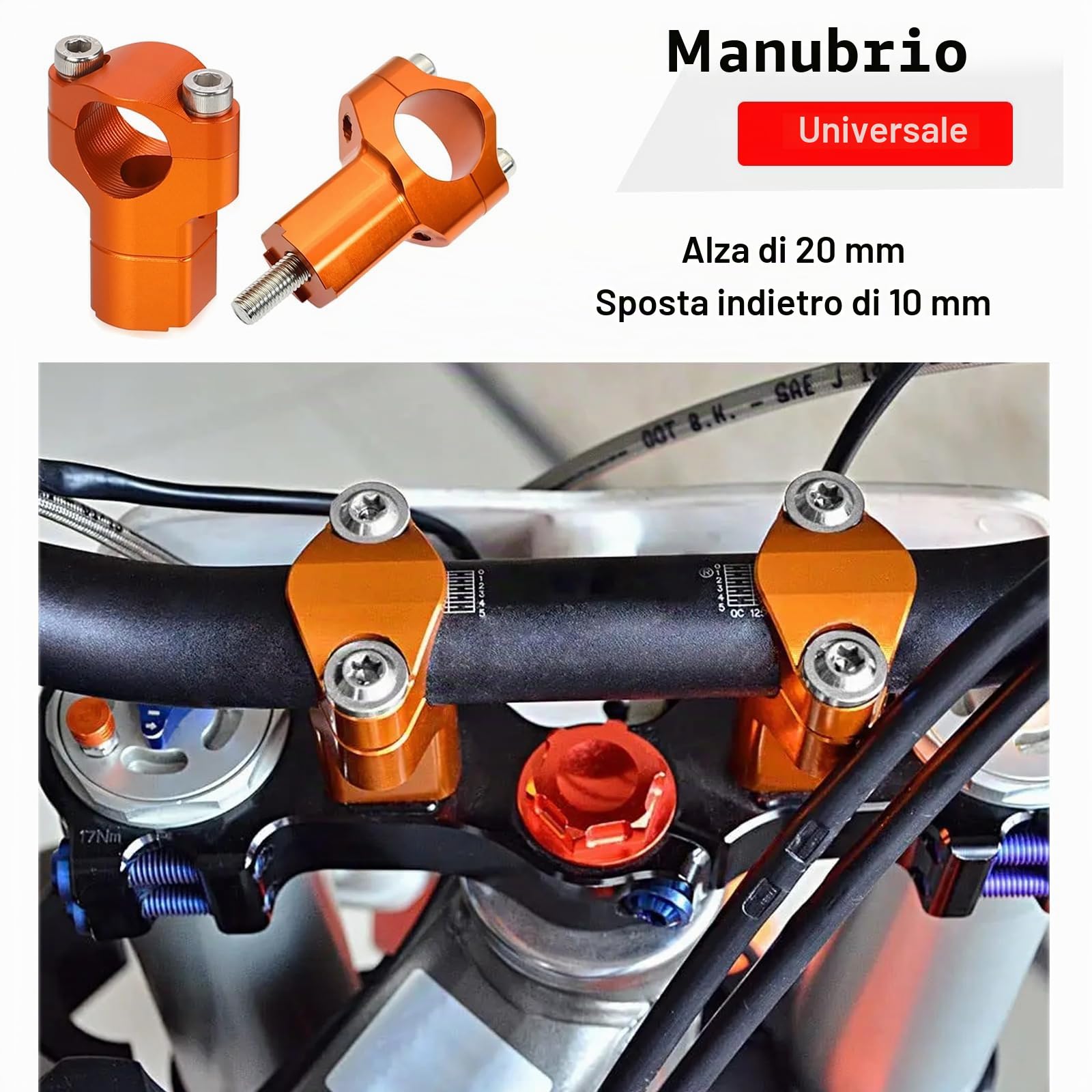 2pcs Moto Supporto Manubrio Riser Universale per DUKE 690 SMC Enduro 790 890 Adventure/R 125-530 SX/SXF/XC/XCF/XCW/EXC/EXCF-Arancione