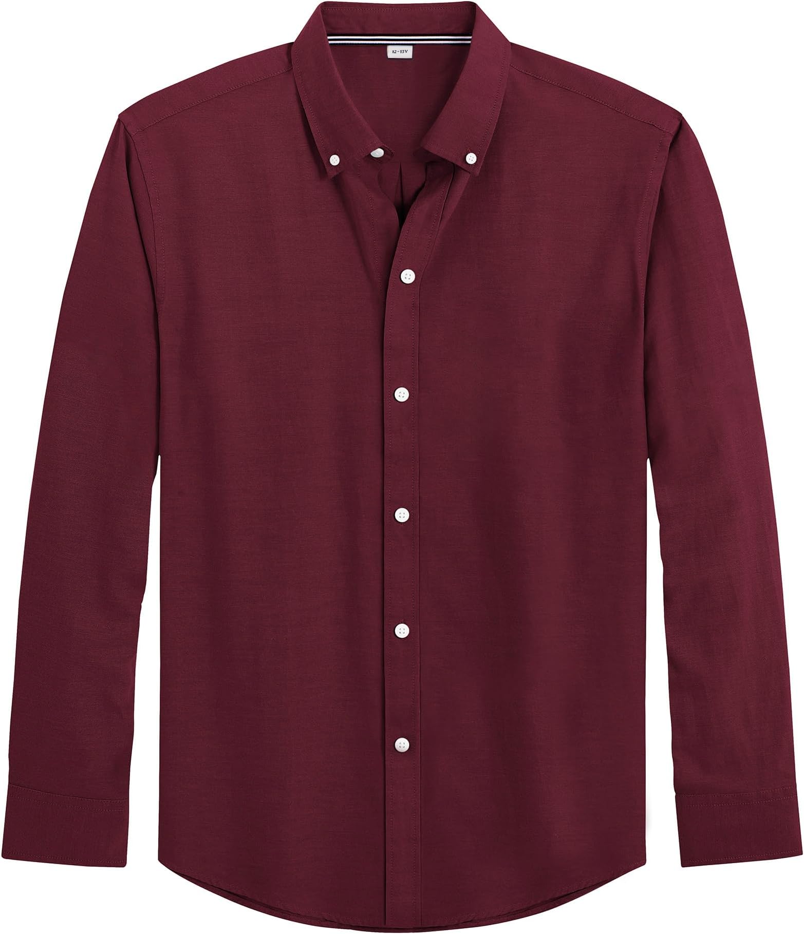 J.VER Boy's Long Sleeve Oxford Dress Shirts Solid Casual Button Down Collar Shirt Kids Formal Burgundy 12 Years-13 Years