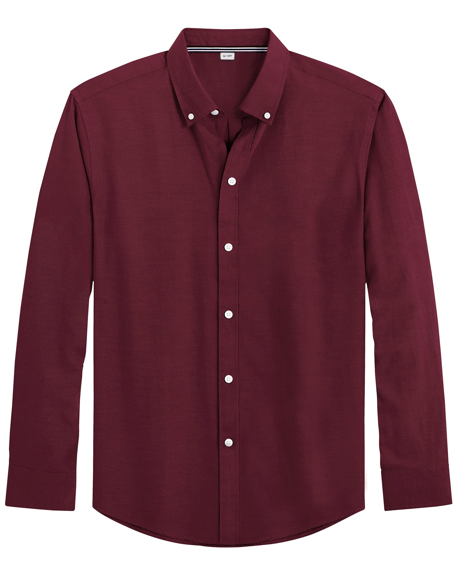 J.VER Boy's Long Sleeve Oxford Dress Shirts Solid Casual Button Down Collar Shirt Kids Formal Burgundy 12 Years-13 Years