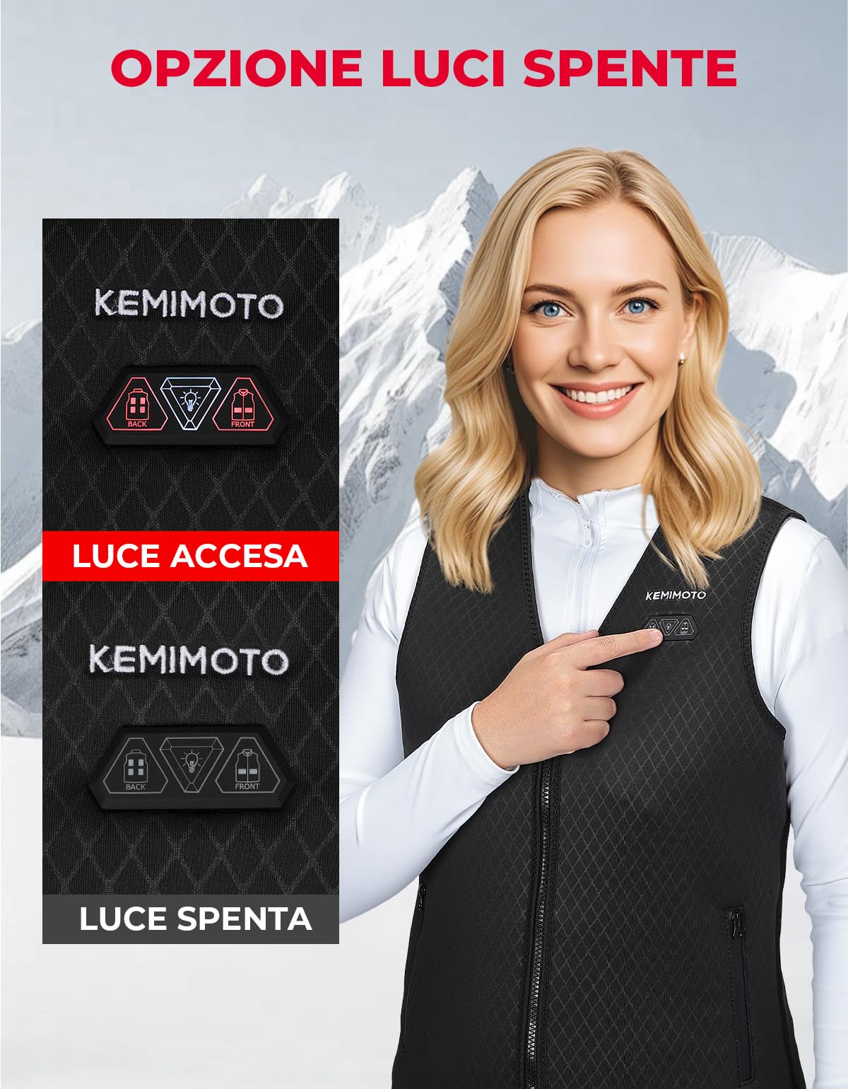 KEMIMOTO Gilet Riscaldato Donna, Elettrico Gilet Riscaldato con USB, Giubbotti Riscaldati con 3 Temperature per all’aperto Lavoro Sci Escursionismo Caccia Moto (Senza Batteria)