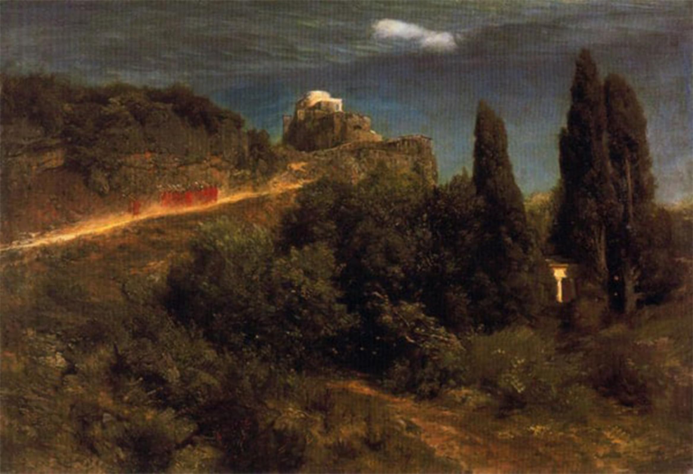 SERENDIPITP Abstract Painting Mural Print Picture Wall Decor Painting Soldiers Amount Towards a Mountain Fortress Arnold Bocklin Vintage Wall Artwork for Home Decor 60x90cm