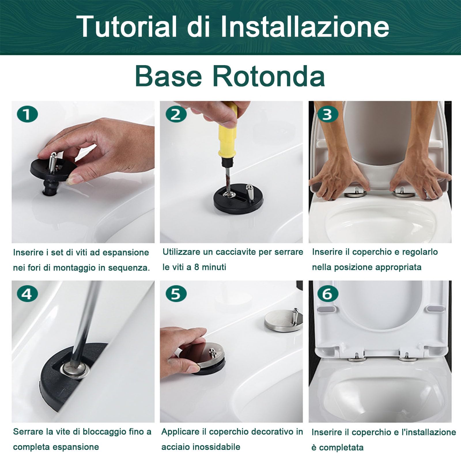 Sedile WC a Forma di D con Chiusura Ammortizzata, Copriwater Universali | Tavoletta WC in PP con Sgancio Rapido per Facile da Installare e Pulire, Portata Fino a 150Kg, Bianco, 44x35cm