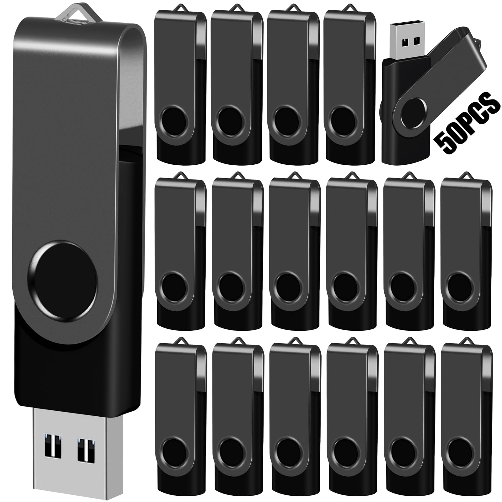 EASTBULL1GB USB Flash Drive 50 Pack with Lanyards USB 2.0 Jump Drive for Storage and Backup - Black 50PCS