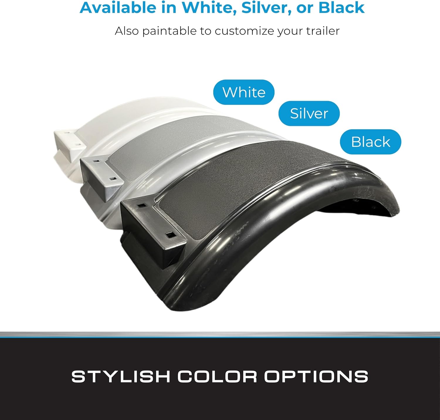 Tie Down White Plastic Trailer Fender – High Impact Polyethylene – For Small Trailer Wheels (Requires 5.19" Overall Tire Diameter) – 20.90" L x 7.75" W x 5.19" H (2 Fenders)