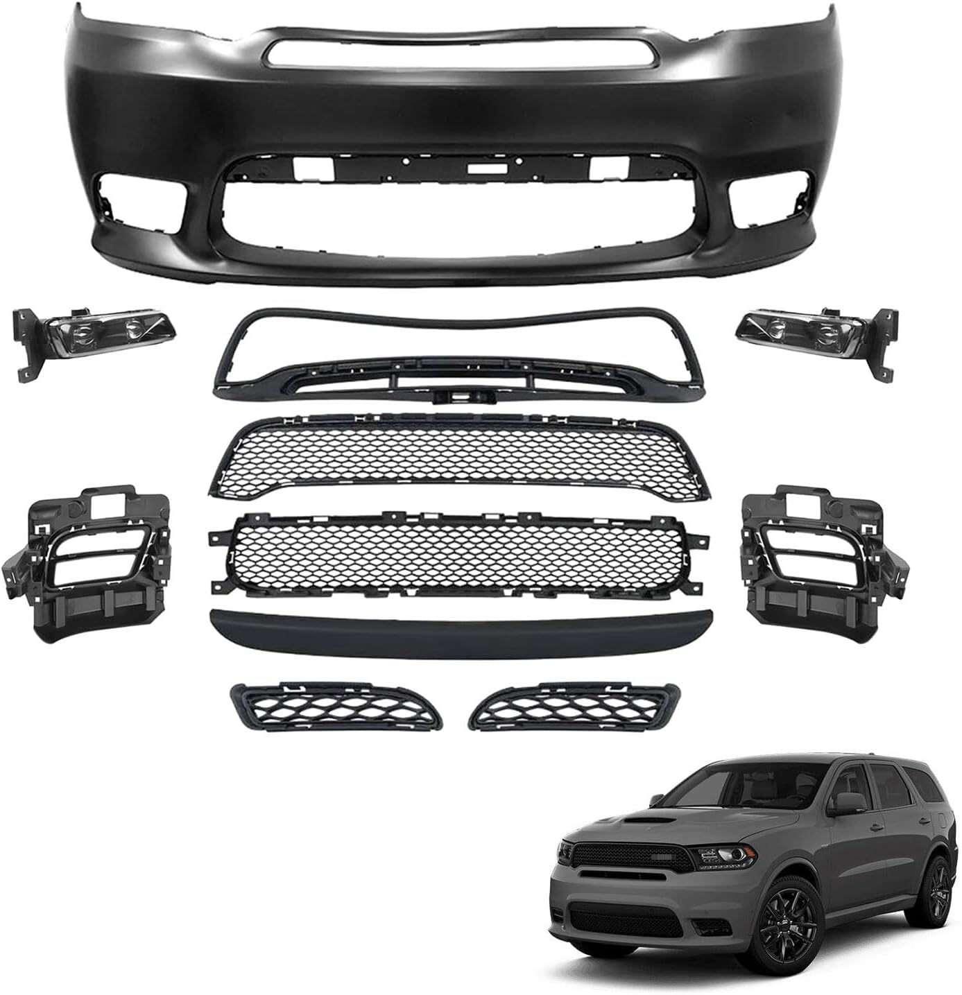 11PCS Complete Front Bumper Cover w/Fog Lamp Compatible with Dodge Durango SRT 2016-2020