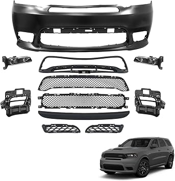 11PCS Complete Front Bumper Cover w/Fog Lamp Compatible with Dodge Durango SRT 2016-2020
