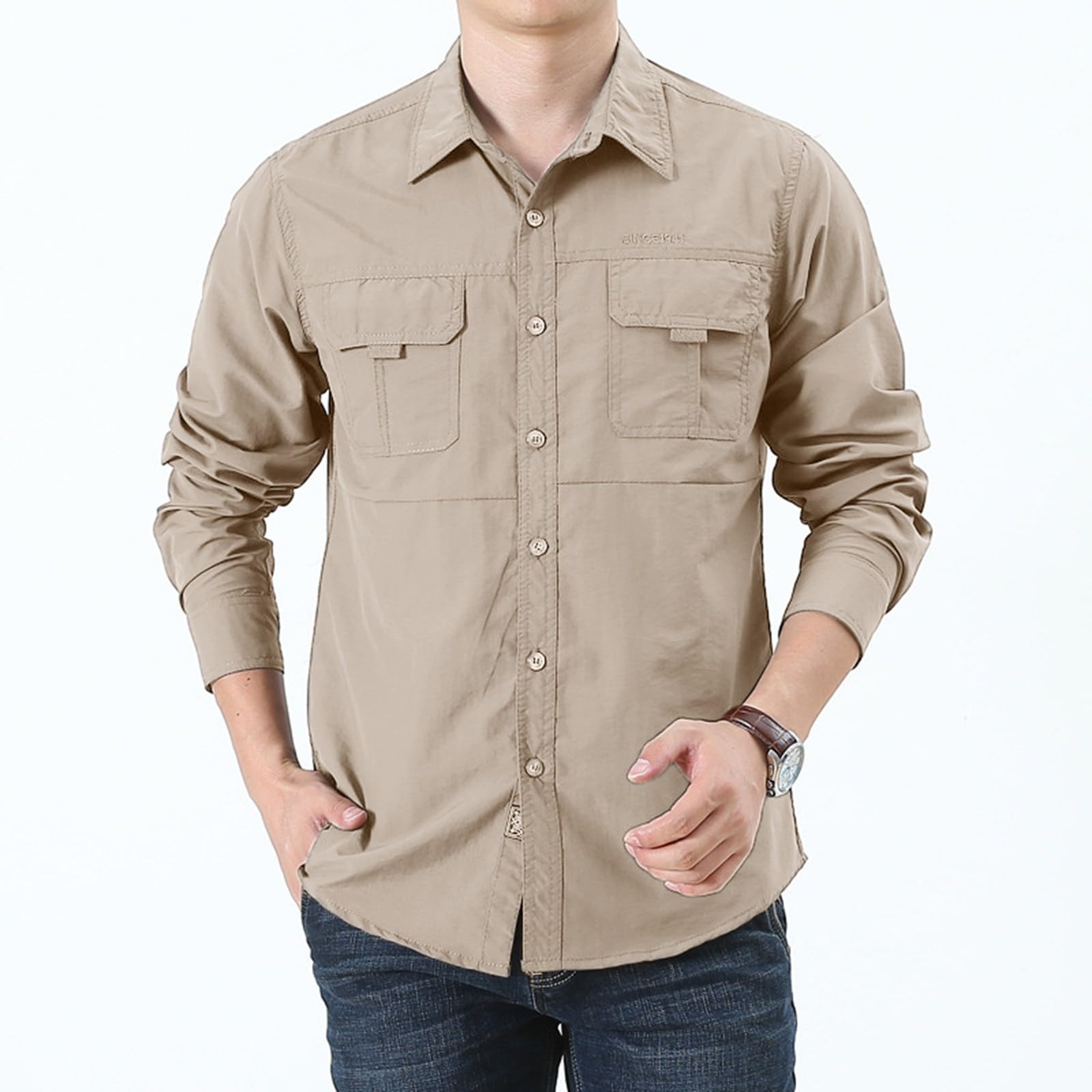 Hemd Herren Langarm Tactical Revers mit Knöpfen Funktionshemd Leicht Outdoor Hemden Cargo-Hemd Button Down Herren Freizeithemd für Wandern Trekking Urlaub