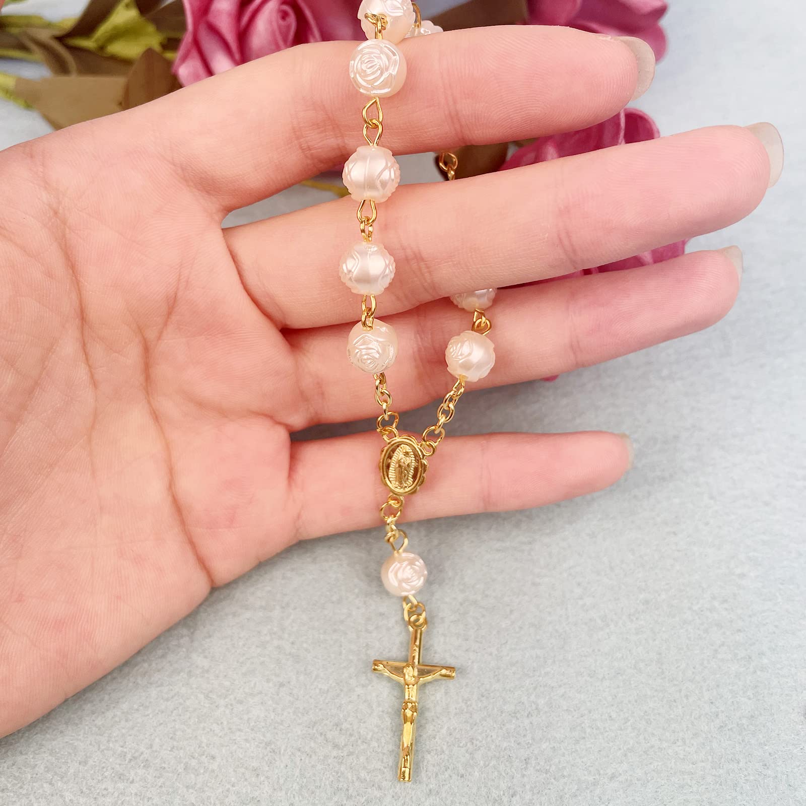 Chapelets À Doigts en Acrylique Chapelet Baptême Petit Chapelet avec Croix Faveur Fête pour Communion Baptême Fête Mariage Chapelets À Doigts Fausses Perles Catholiques Baptême Fête