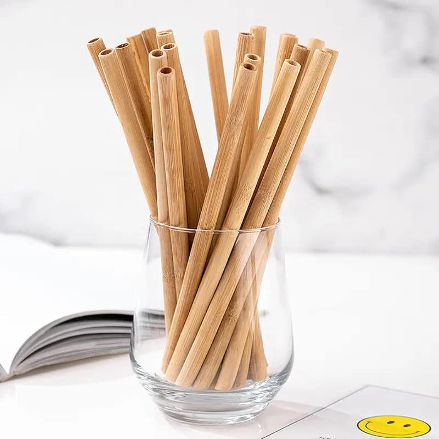 4basix Natural Bamboo Straws, Sugarcane Straws, 15 Pieces, Reuseable Bamboo Drinking Straws, Biodegradable Bamboo Straw