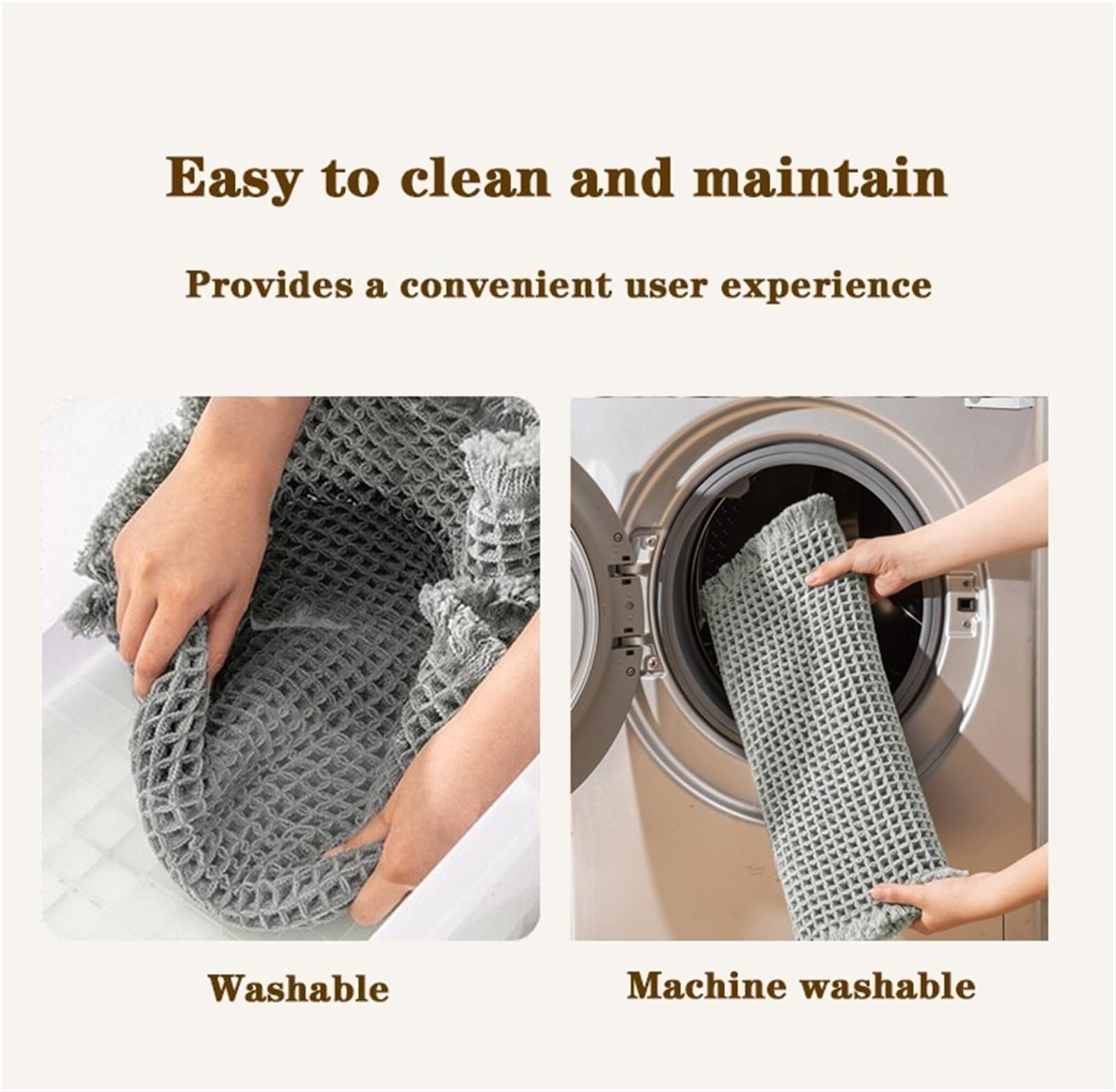 Super Saugfähige Badezimmerteppich Waffel Badematte rutschfest, Badteppich Waschbar Ultraweich und Schnelltrocknend, mit Quasten für Küche Wohnzimmer Schlafzimmer(Beige,61 x 183 cm)