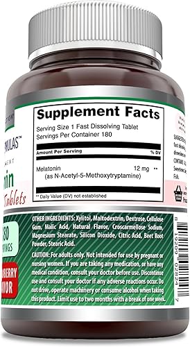 Miniatura 2 de Amazing Formulas - Suplemento de melatonina de 12 mg por porción, 180 tabletas, sin OMG, sin gluten, fabricado en Estados Unidos (sin sabor, 180