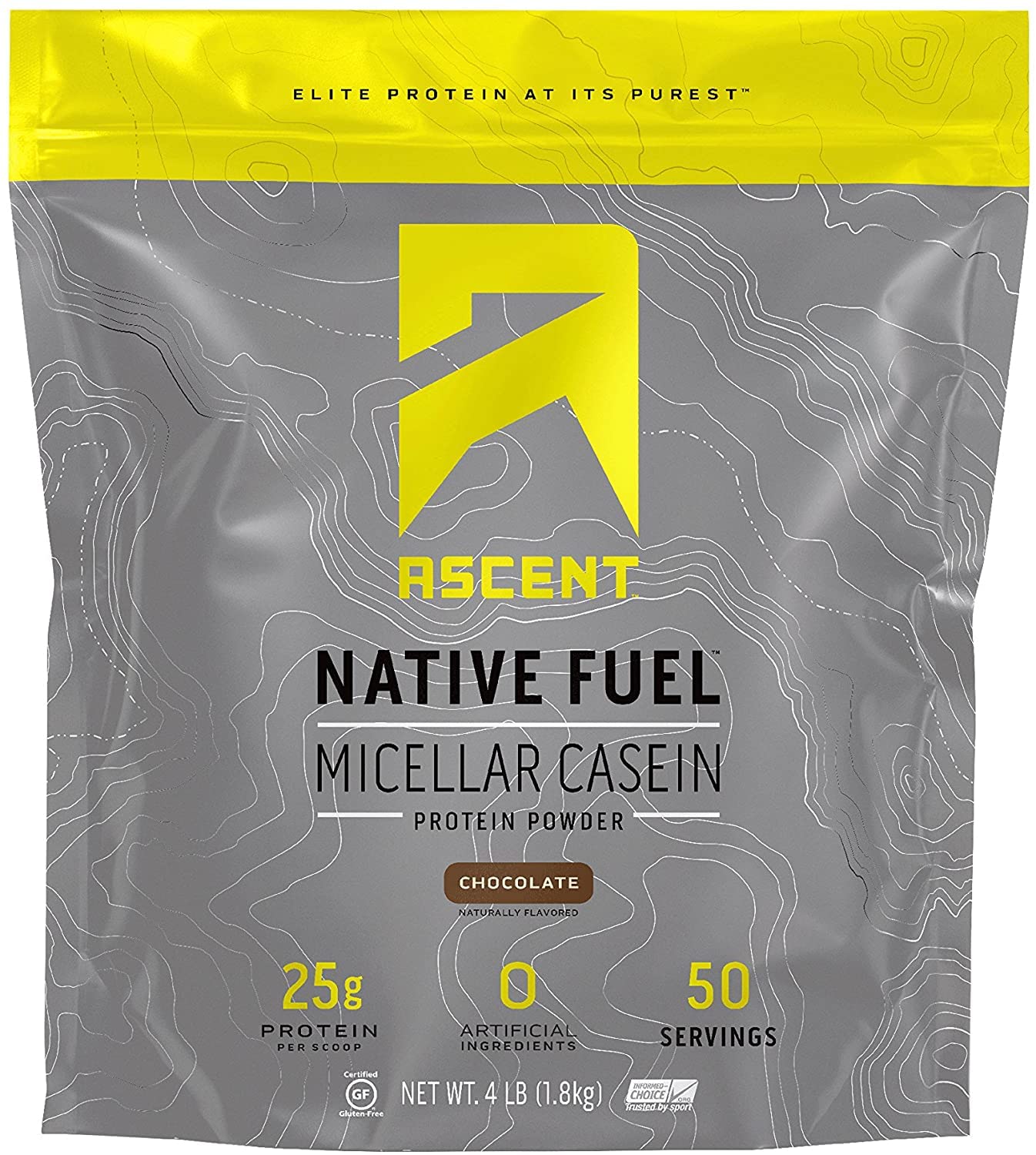 Ascent Native Fuel Casein Protein Powder - 25g Micellar Casein with Zero Artificial Ingredients, Soy